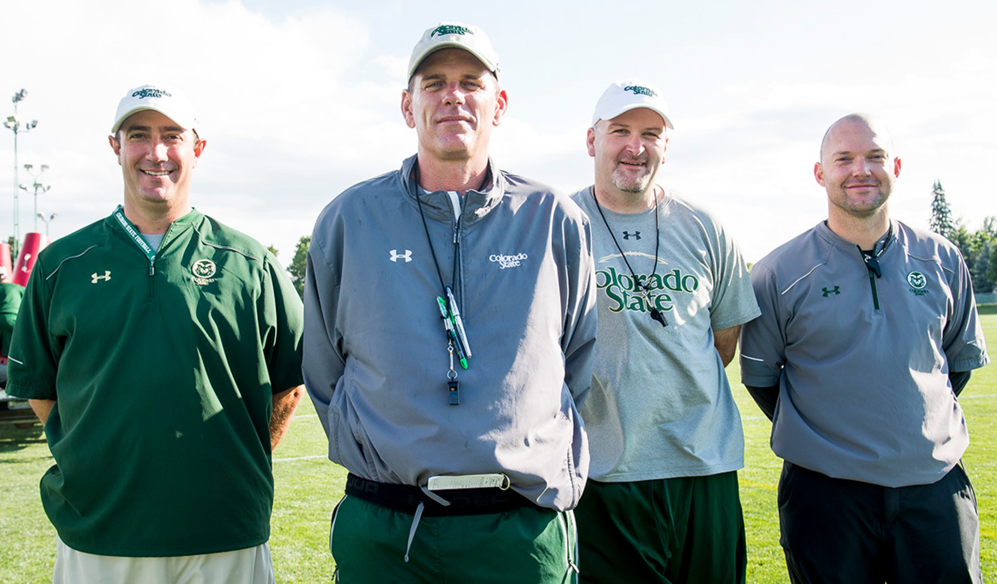 There is a distinctly Georgia flavor to head coach Mike Bobo's first staff at Colorado State, including (L-R) quarterbacks coach Ronnie Letson, offensive coordinator/line coach Will Friend and defensive coordinator Tyson Summers.