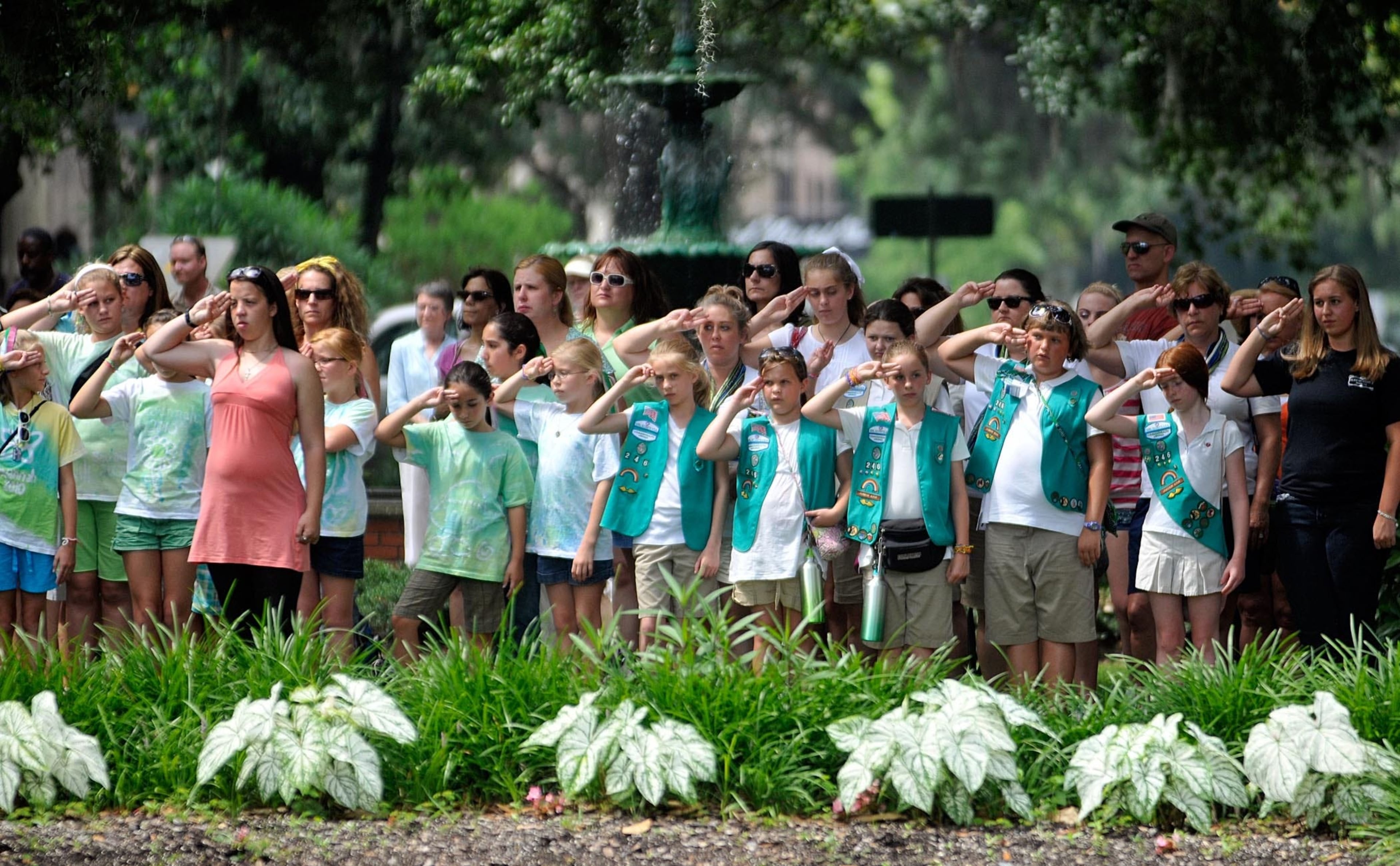 A Girl Scout troop visiting the city stopped in Lafayette Square and paid tribute to the fallen ranger.