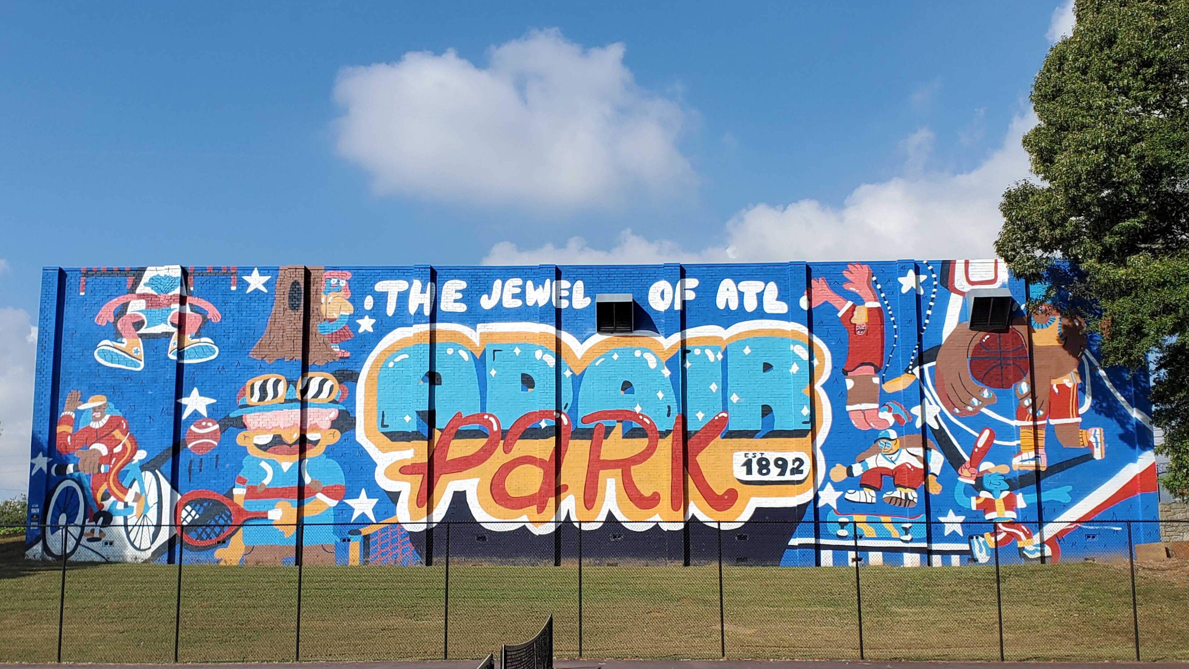 George F. Baker III's mural "The Jewel of Atlanta," "is meant to christen the joy of play that is found in Adair Park,” according to the Atlanta street artist. Courtesy of Arthur Rudick