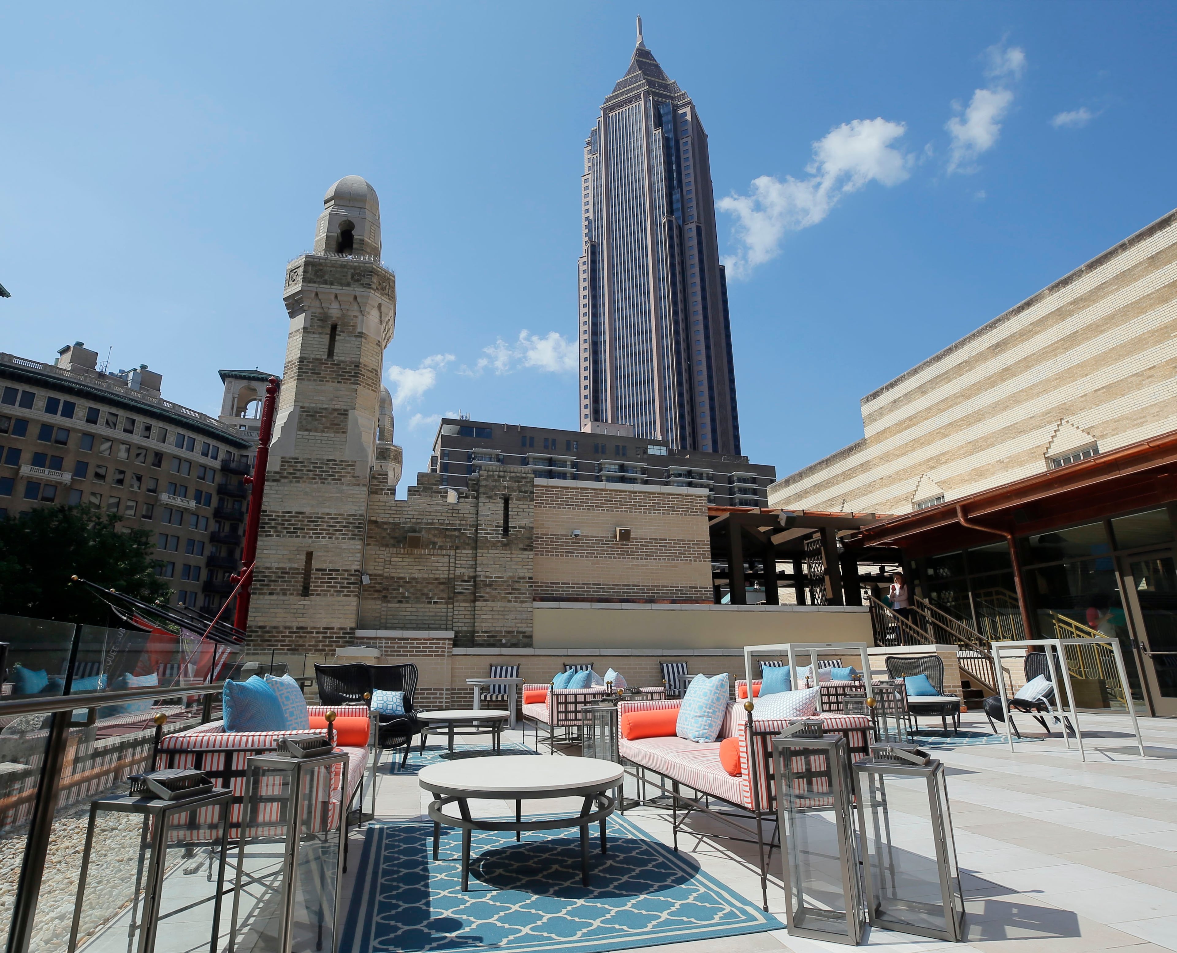 The Rooftop Terrace. Opening May 2018, the Marquee Club presented by Lexus will be a premier membership club with multi-level interior and exterior spaces. Overlooking Peachtree Street, the rooftop terrace will allow public access to the Fox Theatre's roof for the first time in nearly 65 years. The Marquee Club is accessible only to ticketed guests of Fox Theatre events with an annual membership or a single-event pass. The club will be open before and during Fox Theatre events, as well as immediately after select events. Capacity: 400 Square Footage: 10,000+ Photos taken during the media preview of the Fox Theatre's Marquee Club presented by Lexus. Bob Andres / bandres@ajc.com