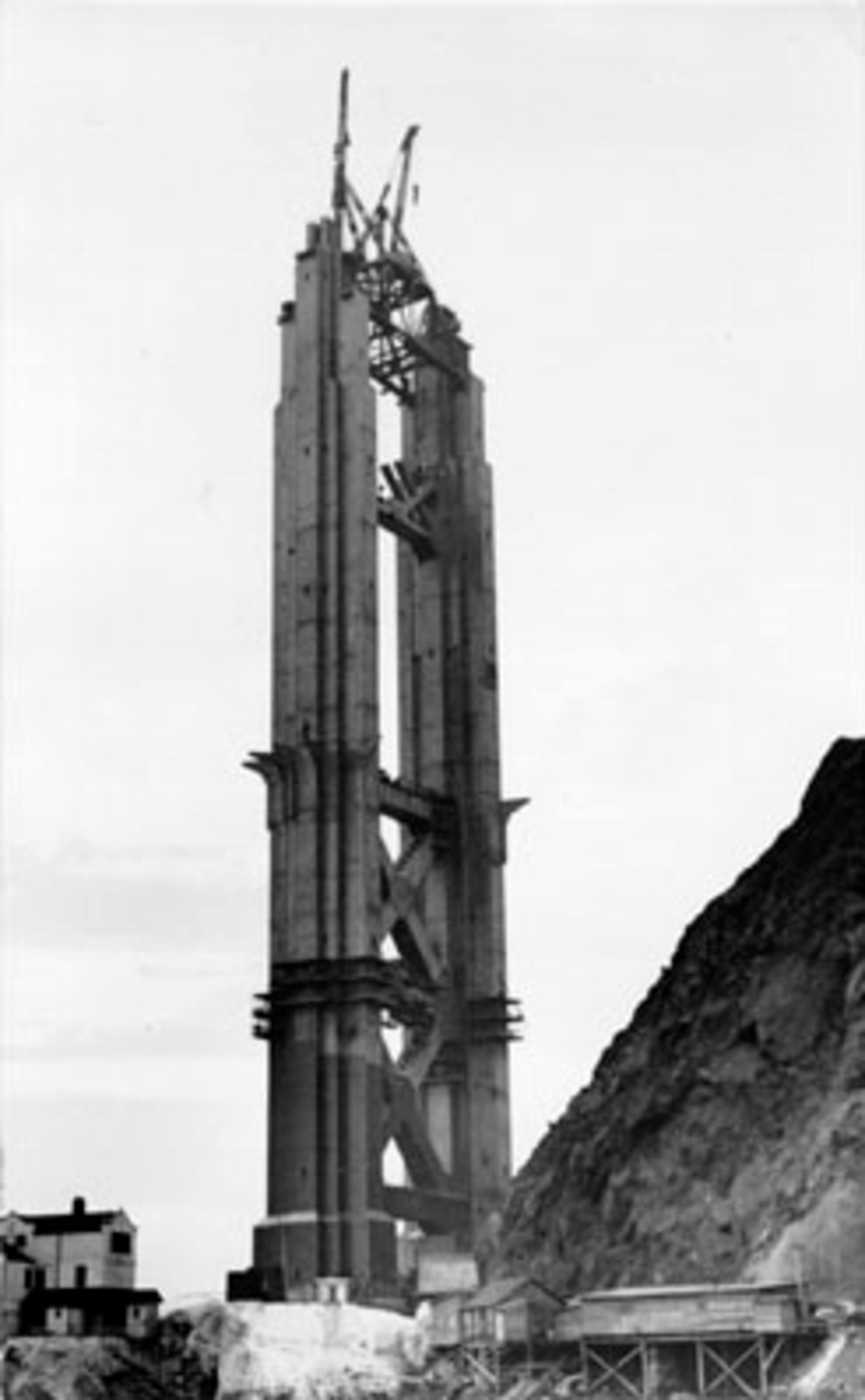 Marin tower of Golden Gate Bridge looking west 1934 Feb. 13