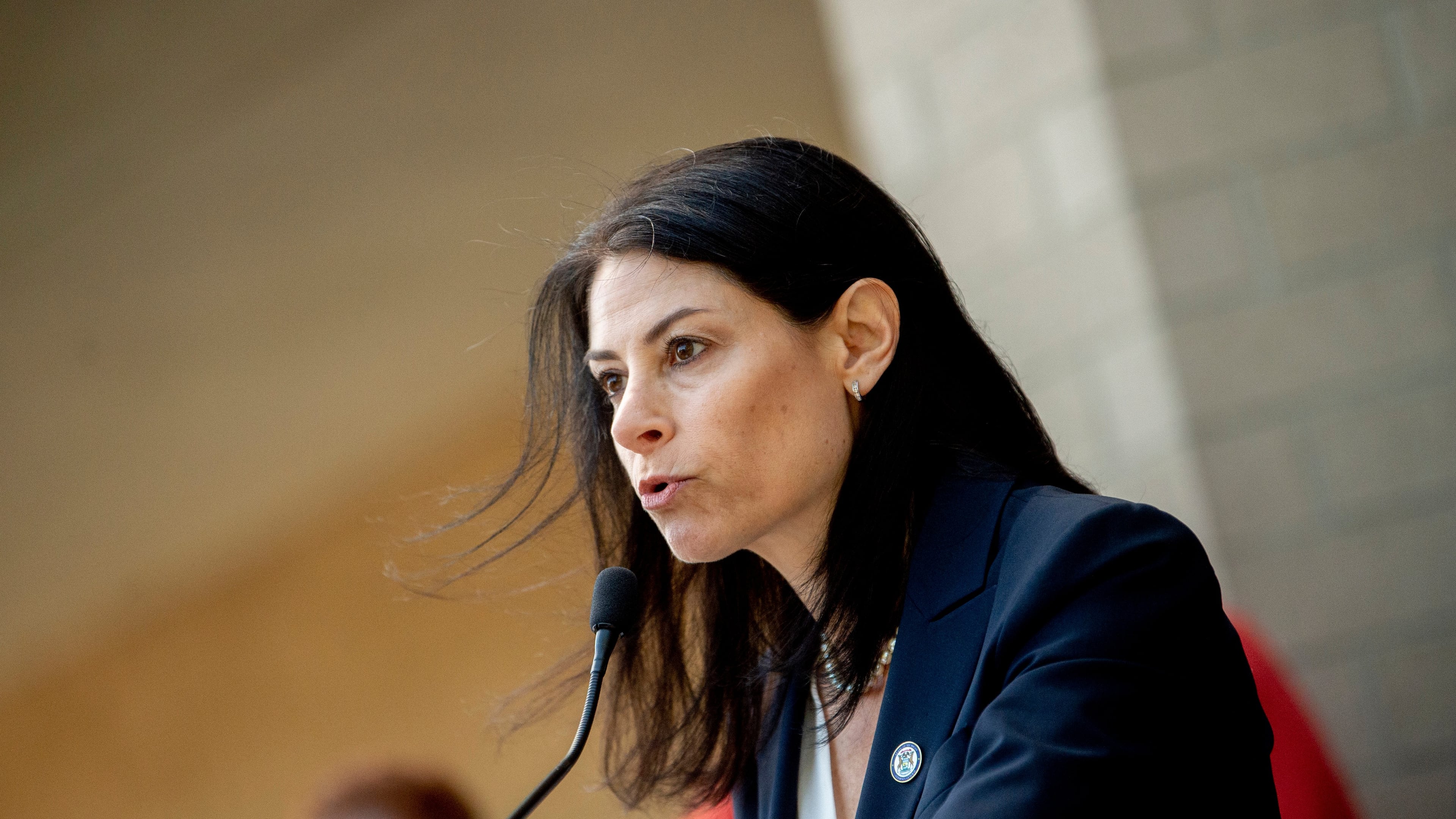 FILE - Michigan Attorney General Dana Nessel speaks during a news conference on Sept. 19, 2022, outside of the Genesee County Sheriff's Office in Flint, Mich. (Jake May/The Flint Journal via AP, File)