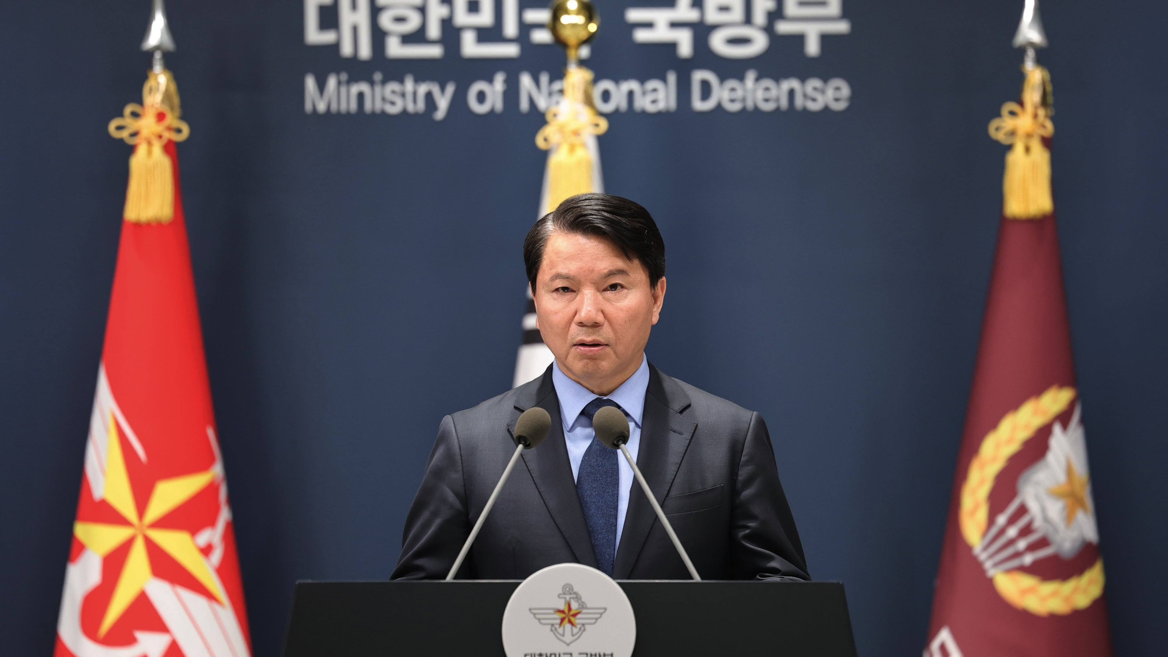 Kim Hong-Cheol, South Korea's deputy minister for defense policy, speaks during a press briefing at the Defense Ministry in Seoul, South Korea, Friday, Oct. 23, 2026. (Suh Dae-yeon/Yonhap via AP)