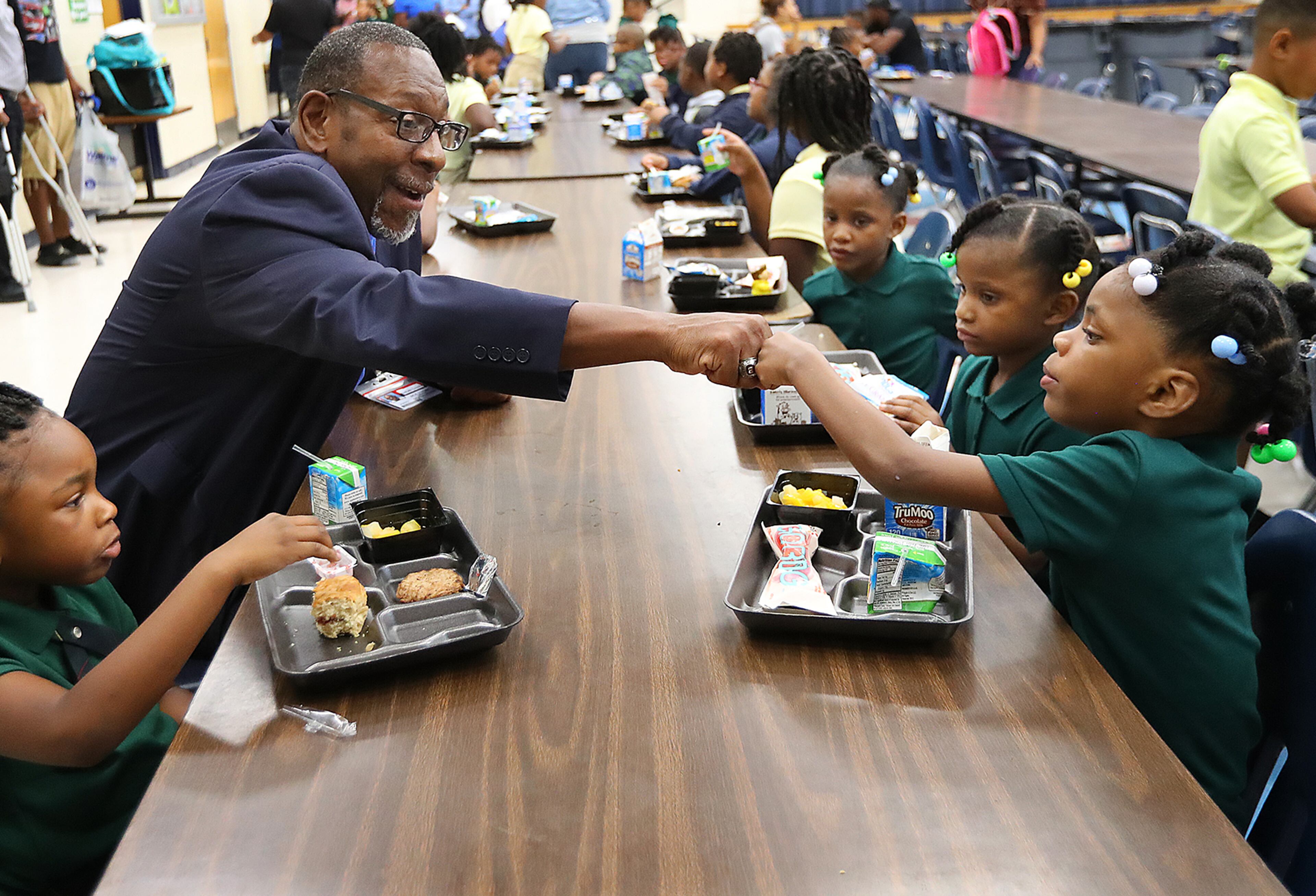 August 7, 2017 Lithonia; Fifth grade student Isaiah Brown, 10, enjoys the freedom of an open hallway as he is the first student to arrive for the first day of school at Edward L Bouie Elementary School on Monday, August 7, 2017, in Lithonia. Curtis Compton/ccompton@ajc.com