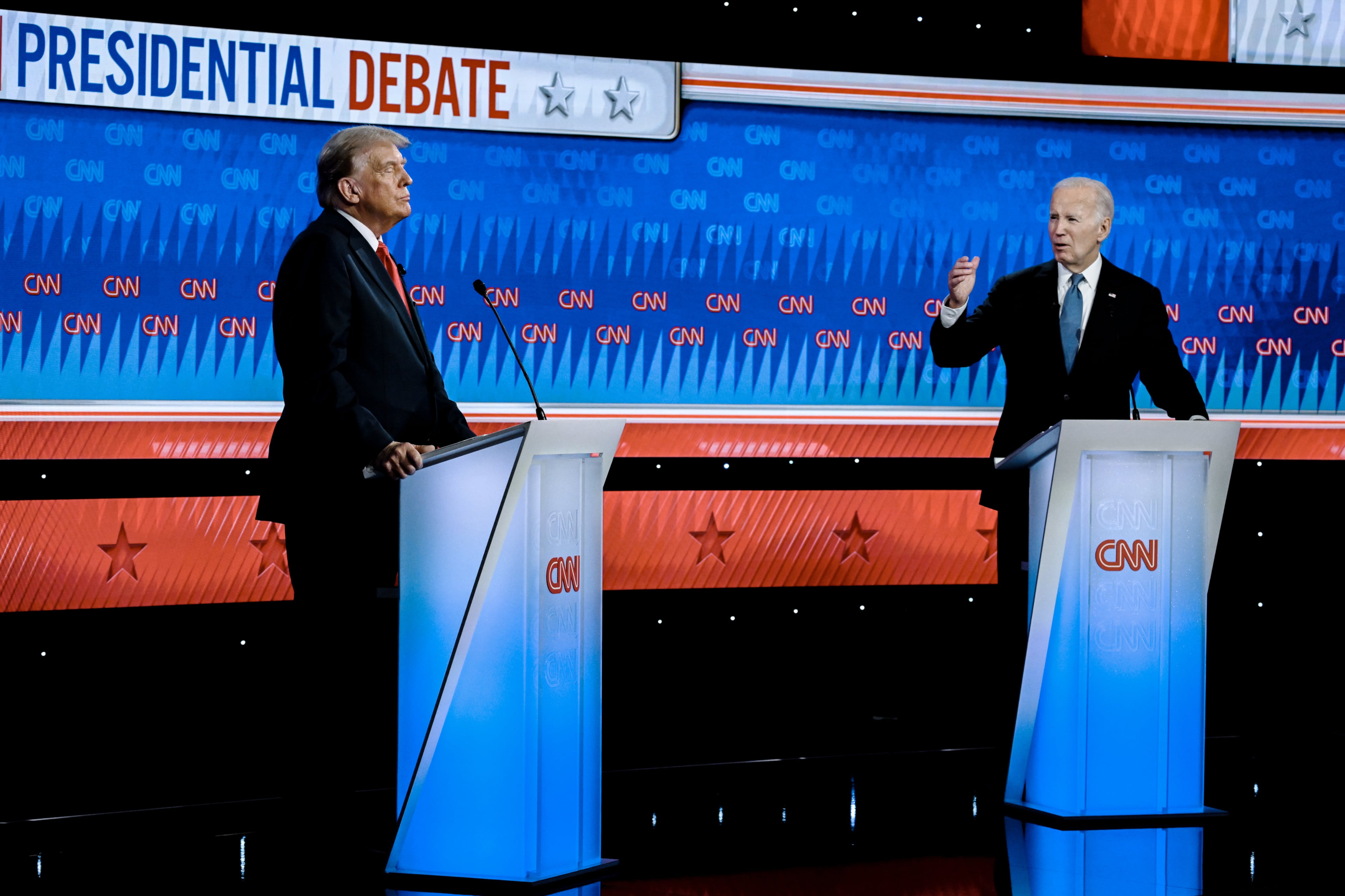 Former President Donald Trump (left) and then-President Joe Biden debate in Atlanta on June 27, 2024. (Kenny Holston/The New York Times)