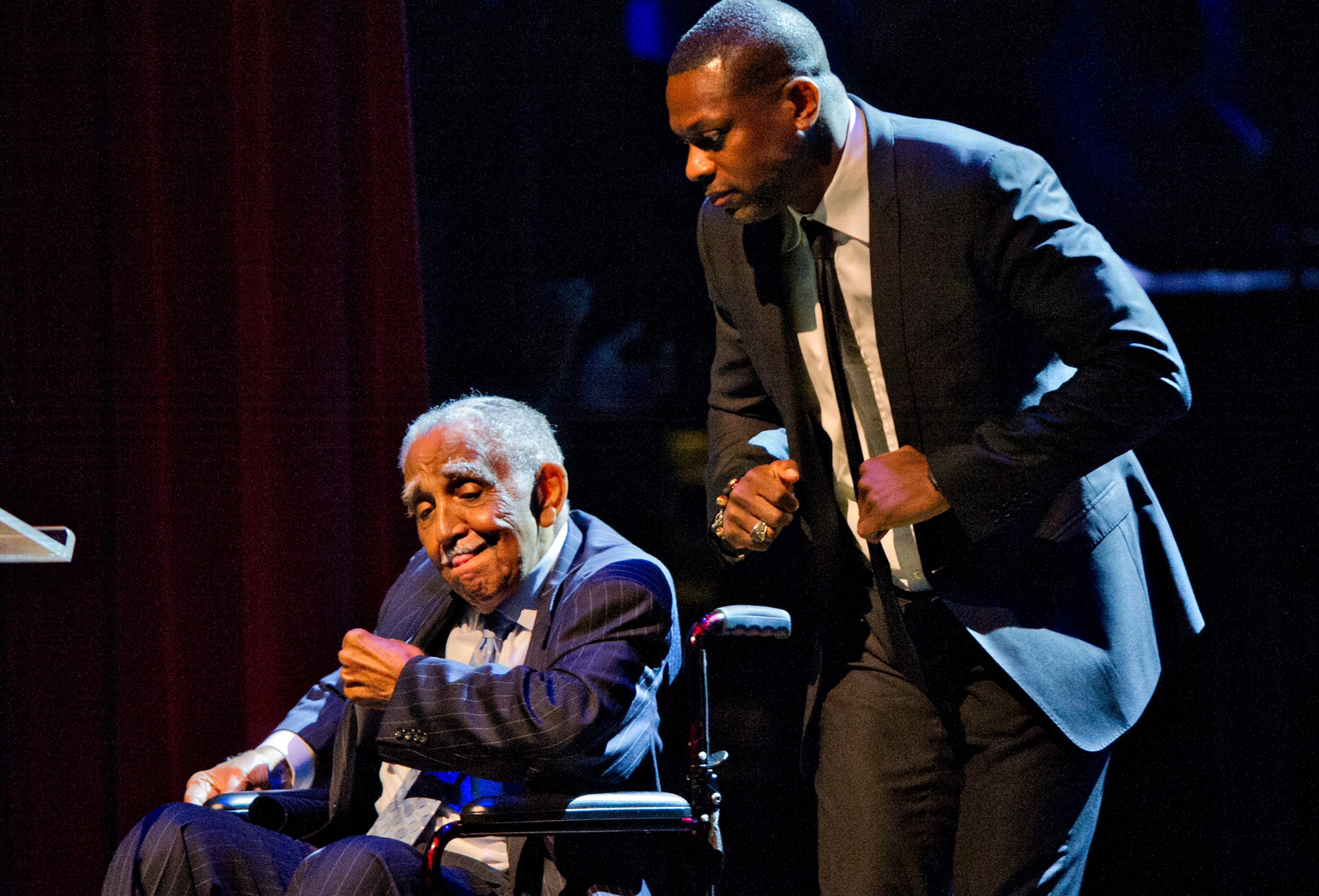 Rev. Dr. Joseph E. Lowery (left) dances along with Chris Tucker during I've Known Rivers: A Legendary Life, a tribute to Lowery's 92nd birthday at Morehouse College in Atlanta on Sunday, October 6, 2013. The celebration included appearances by Chris Tucker Malcolm Jamal Warner, Jamie Foxx, Tyler Perry and others. JONATHAN PHILLIPS / SPECIAL