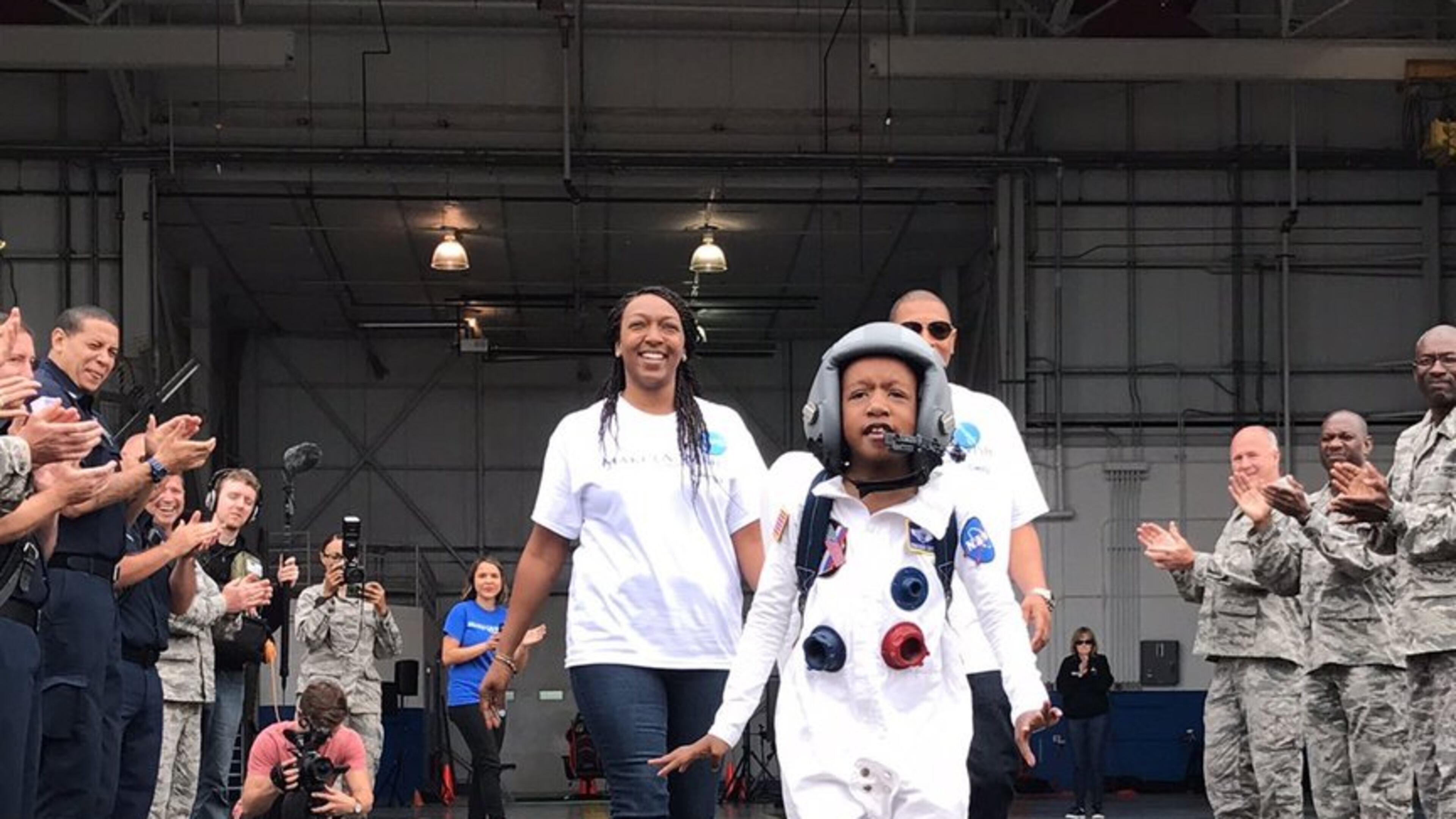 Zayden Wright is surrounded by his parents, Shonda and Zack Wright, and well-wishers as he prepares for his first “space flight.” CONTRIBUTED