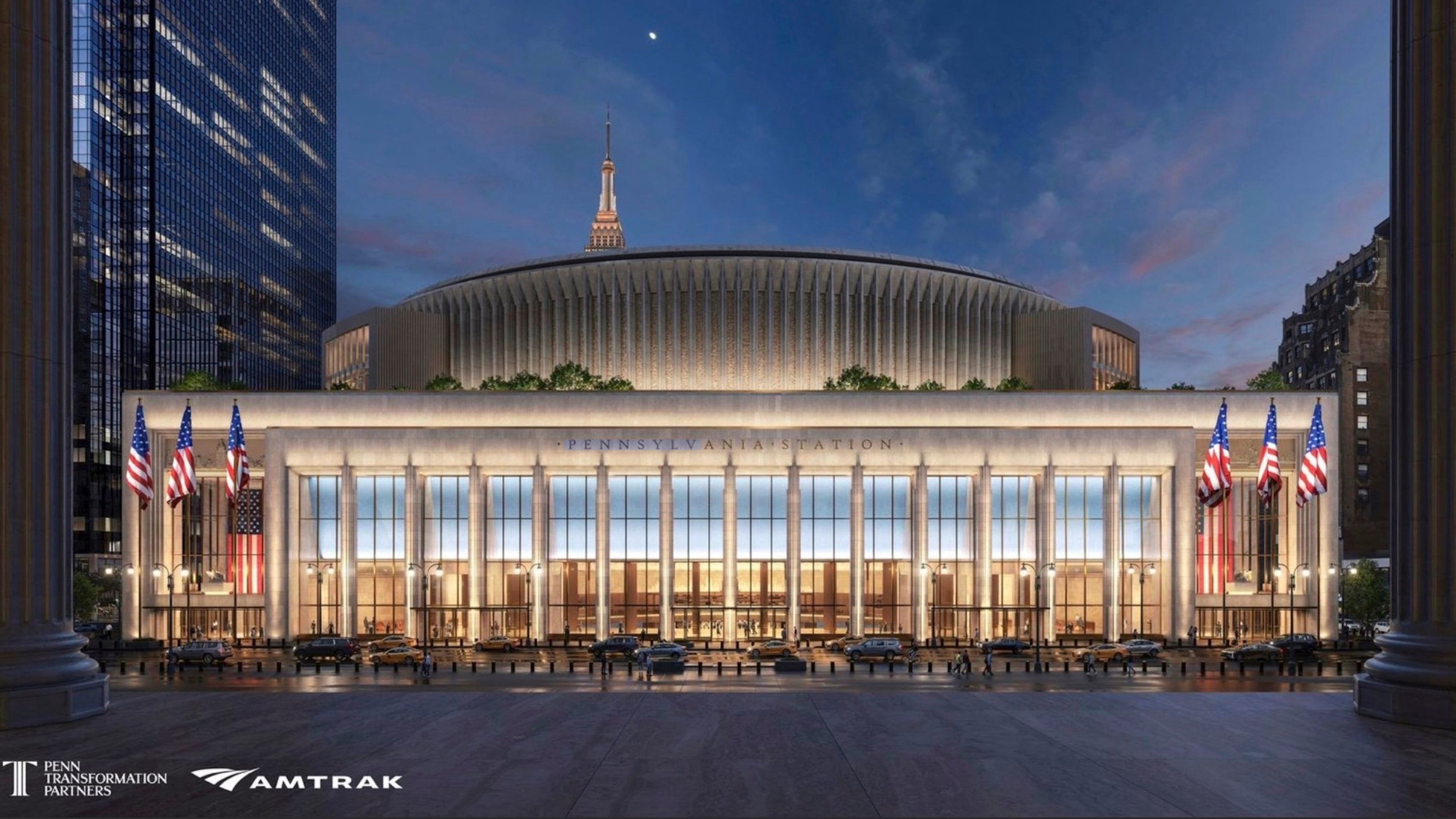 This artistic rendering provided by Heller Inc. shows a dramatically redesigned Pennsylvania Station in New York City. (Heller Inc. via AP)