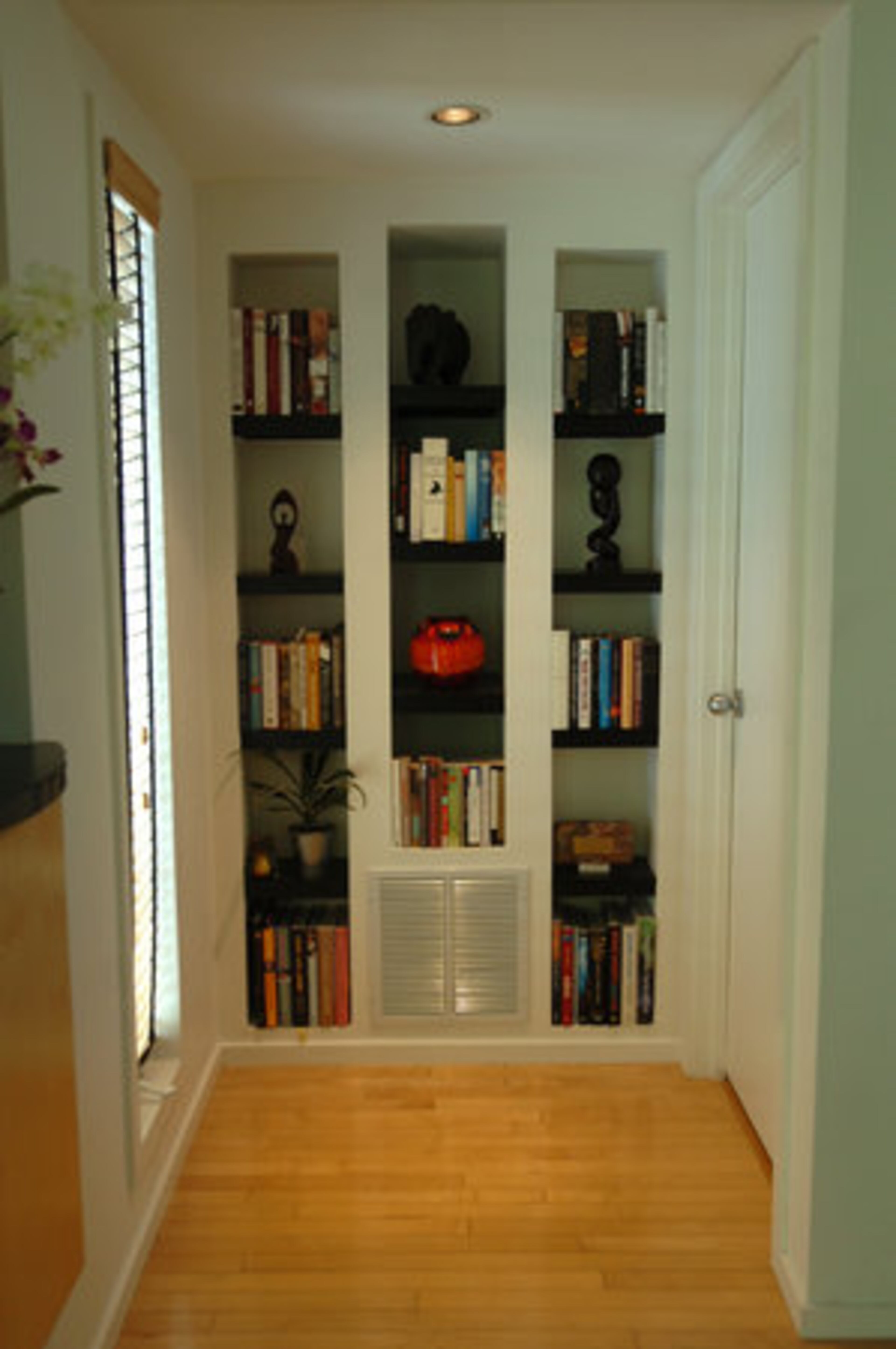 One of the home's built-in bookcases.