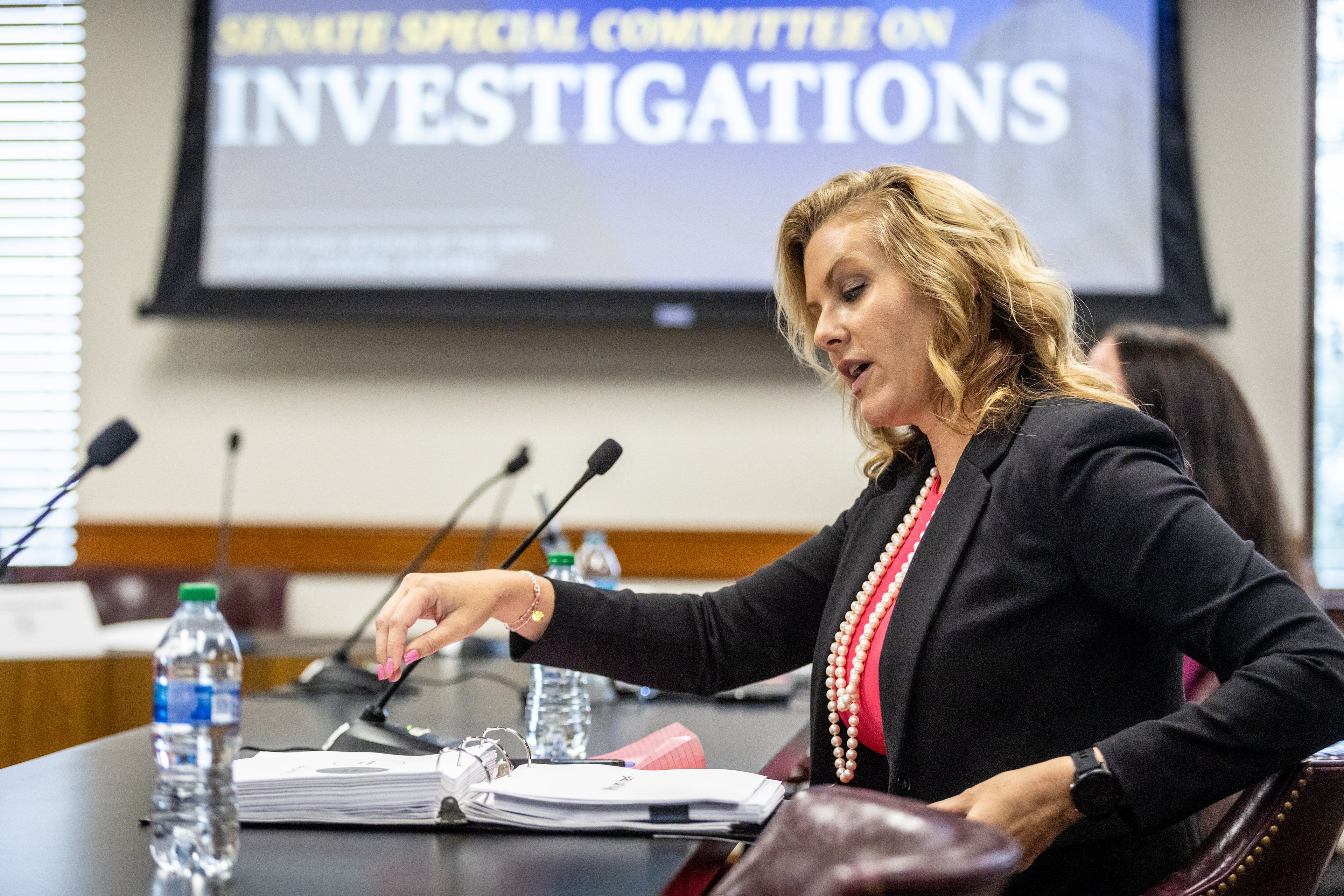 Defense attorney Ashleigh Merchant testifies before the Senate Special Committee on Investigation at the Georgia State Capitol.