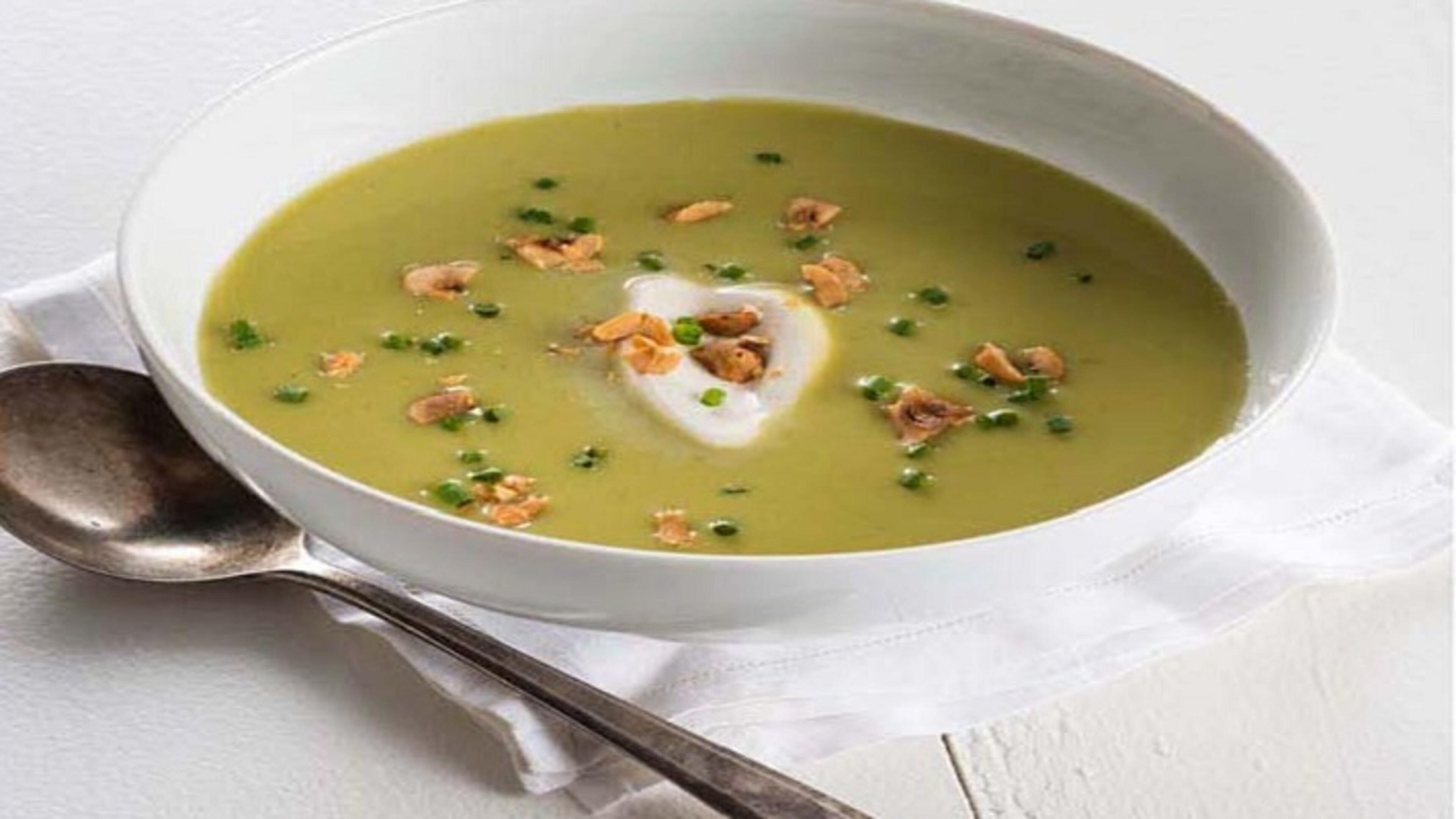 Green Asparagus Soup with Celery Seed Sour Cream. (Photo courtesy Tom Thulen)