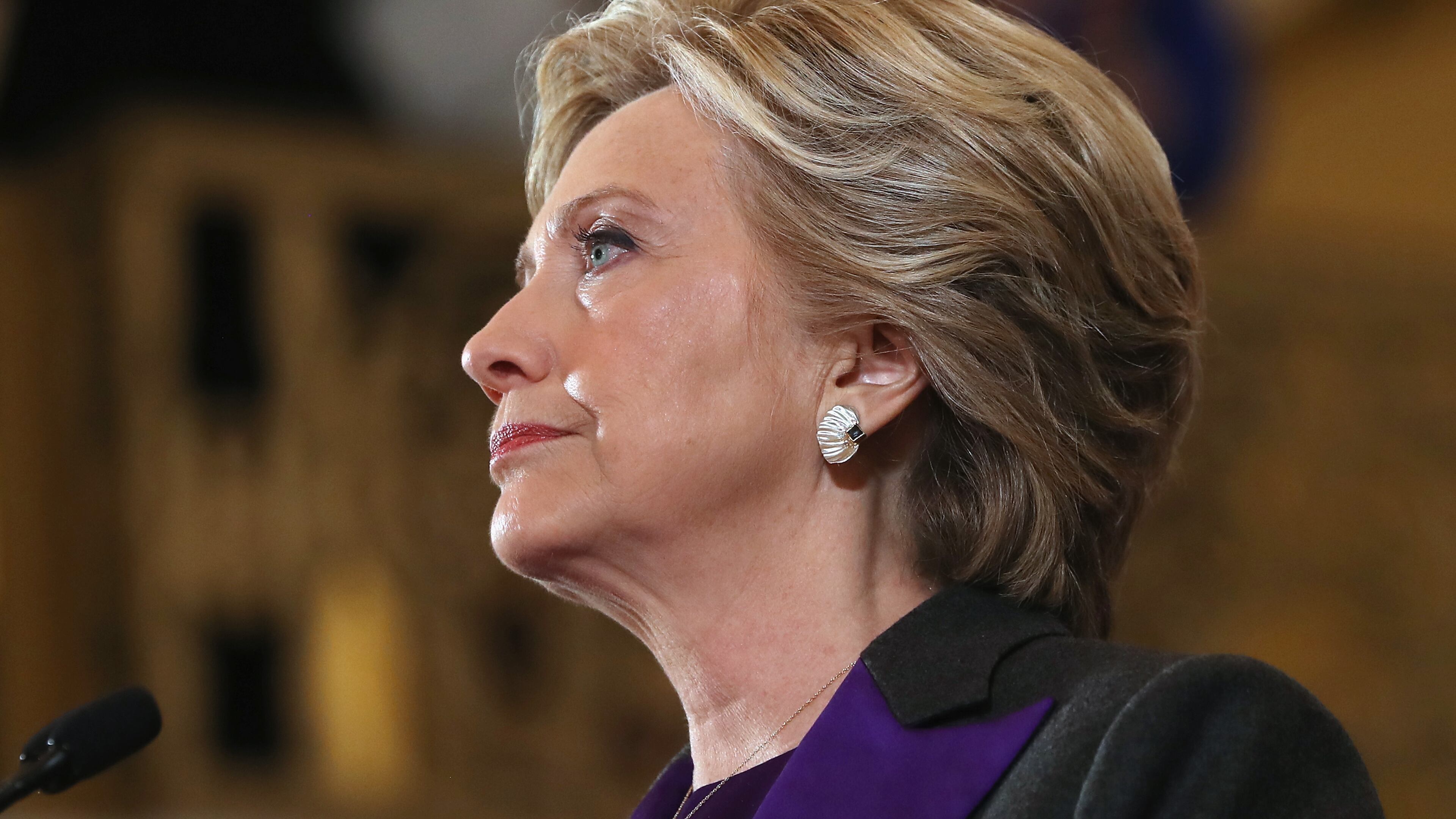 NEW YORK, NY - NOVEMBER 09: Former Secretary of State Hillary Clinton concedes the presidential election at the New Yorker Hotel on November 9, 2016 in New York City. Republican candidate Donald Trump won the 2016 presidential election in the early hours of the morning in a widely unforeseen upset. (Photo by Justin Sullivan/Getty Images)