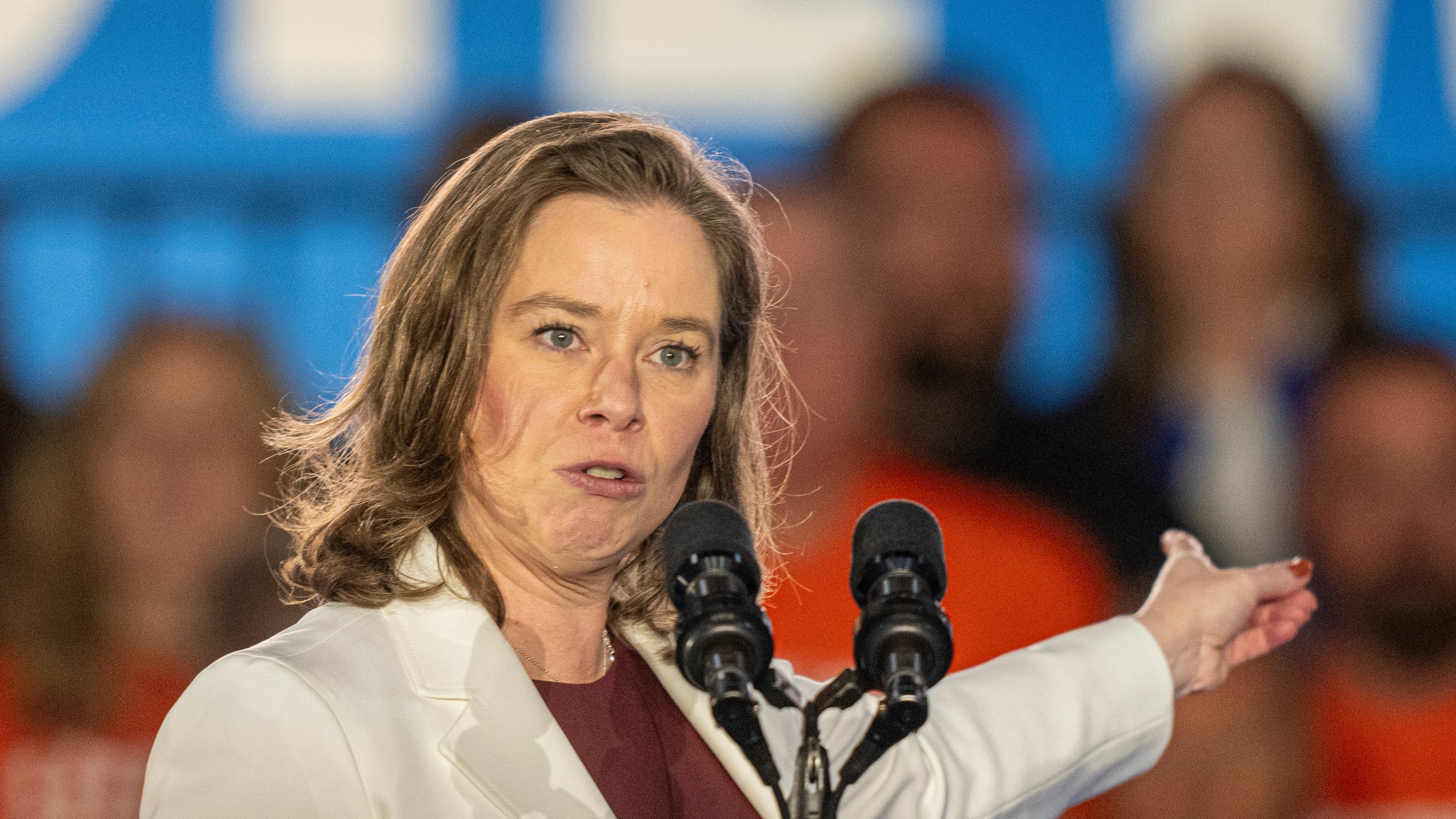 FILE - Wisconsin Lt. Gov. Sara Rodriguez speaks at a campaign event for Democratic presidential nominee Vice President Kamala Harris, Nov. 1, 2024, in Little Chute, Wis. (AP Photo/Andy Manis, File)