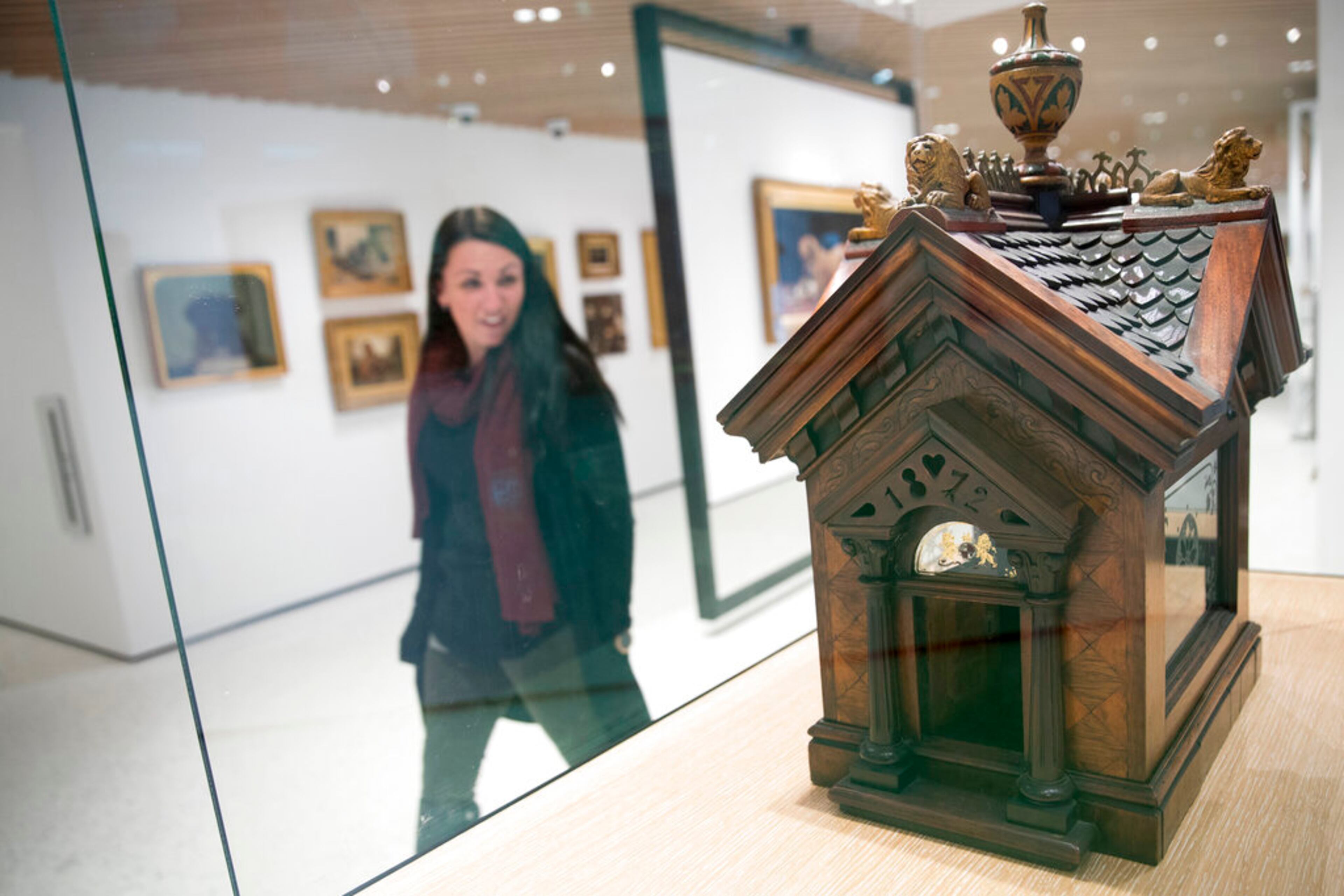 This Wednesday, Jan. 9, 2019, photo shows a British Edwardian-style Dog House for a Chihuahua on display at the American Kennel Club Museum of the Dog in New York. The museum opens Feb. 8. (AP Photo/Mary Altaffer)