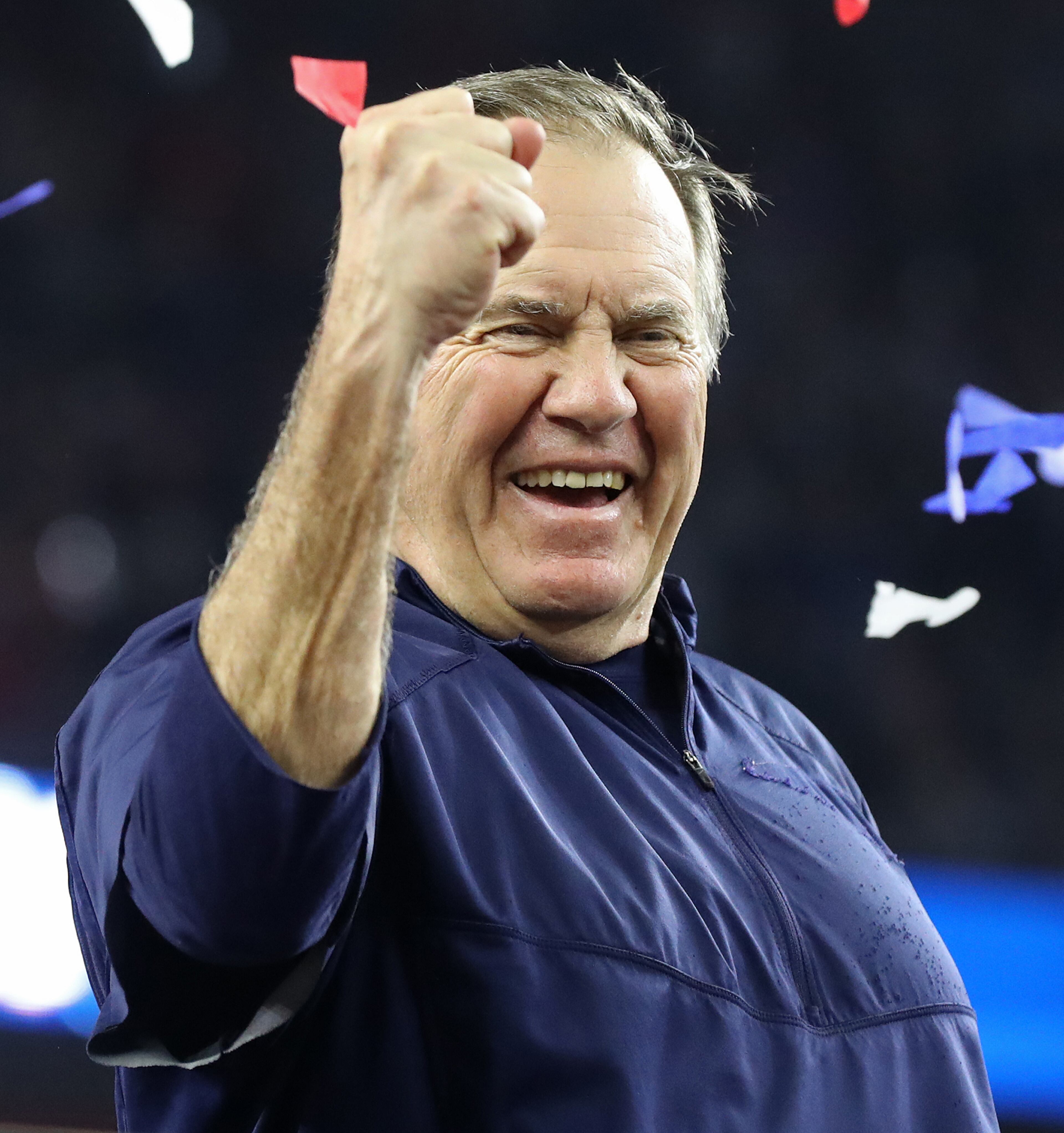 No. 4 -- Bill Belichick's smile: The Patriots' coach well known for his stoic demeanor and short, direct responses during interviews is all smiles after winning his fifth Super Bowl. (Curtis Compton/ccompton@ajc.com).