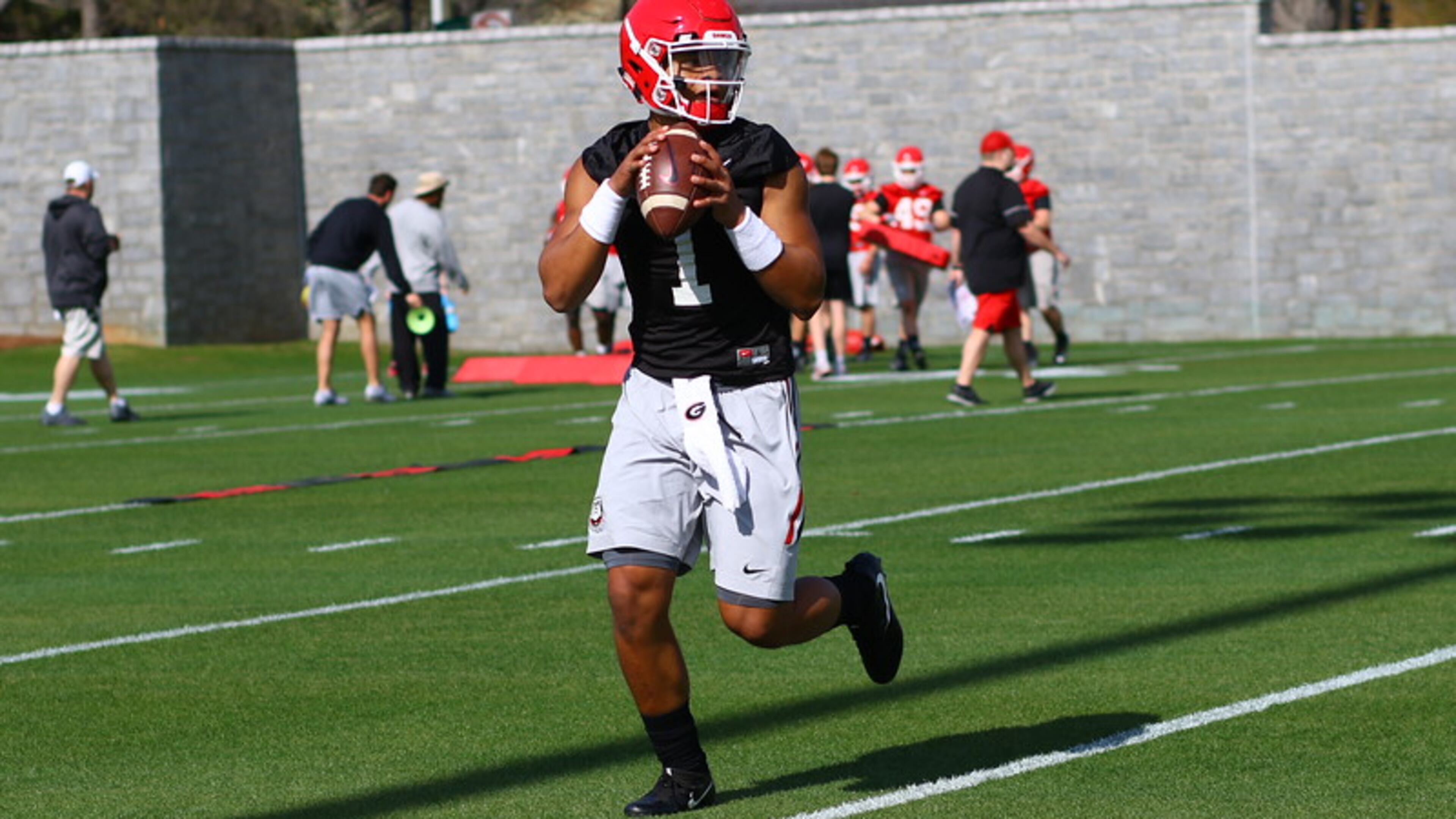 Georgia quarterback Justin Fields during spring practice. (Photo by Steffenie Burns / Georgia Atheltic Department)