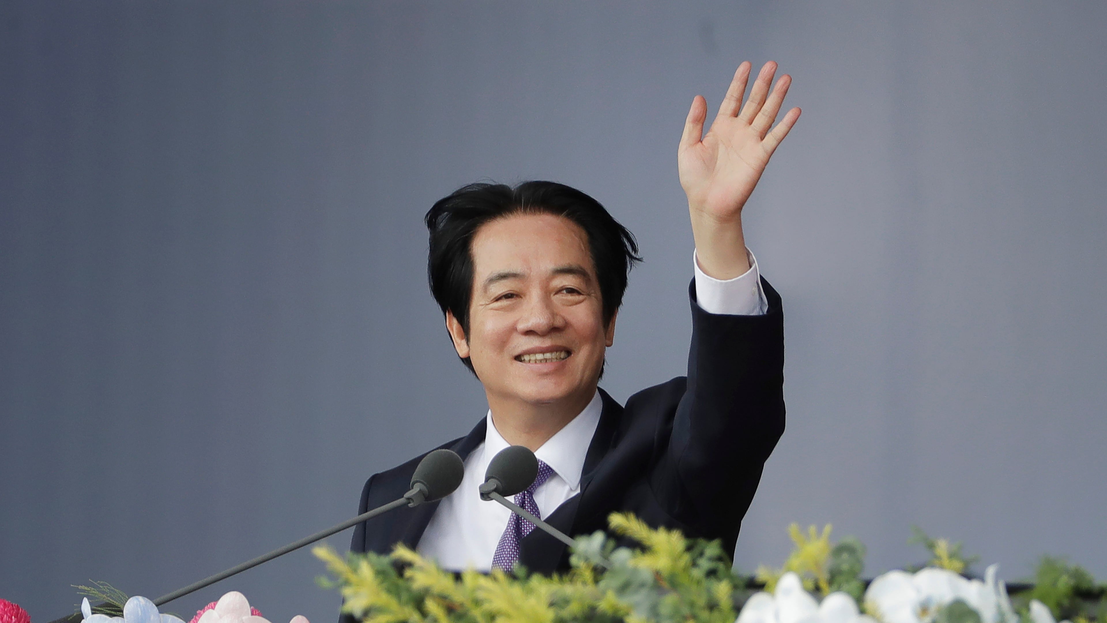 Taiwanese President Lai Ching-te waves during National Day celebrations in Taipei, Taiwan, Saturday, Oct. 10, 2026. (AP Photo/Chiang Ying-ying)