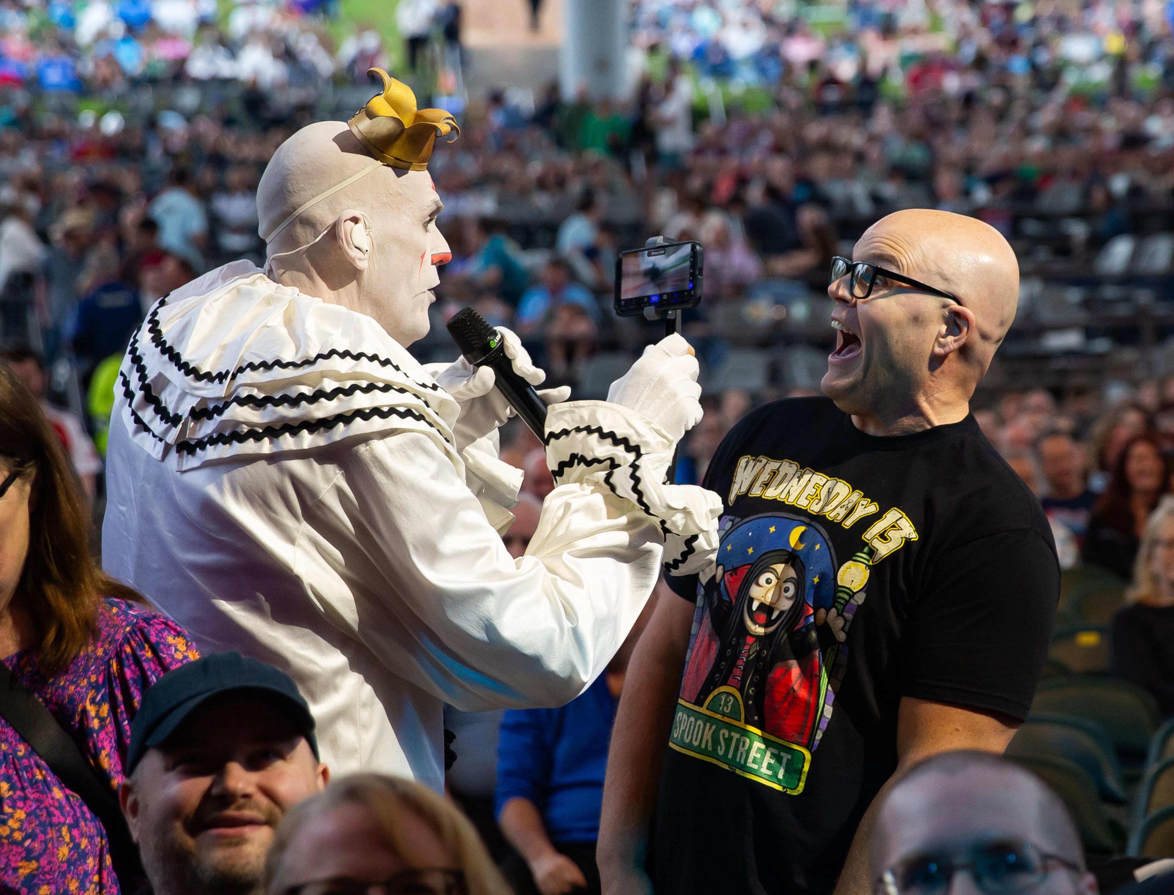 Alpharetta, Ga: Puddles Pity Party opened for "Weird Al" Yankovic Sunday night at Ameris Bank Amphitheatre crooning hit songs with his unique brand of humor. Puddles featured participation from many audience members.. Photo taken Sunday May 31, 2026 at Ameris Bank Amphitheatre. 060126 weird al (RYAN FLEISHER FOR THE ATLANTA JOURNAL-CONSTITUTION)