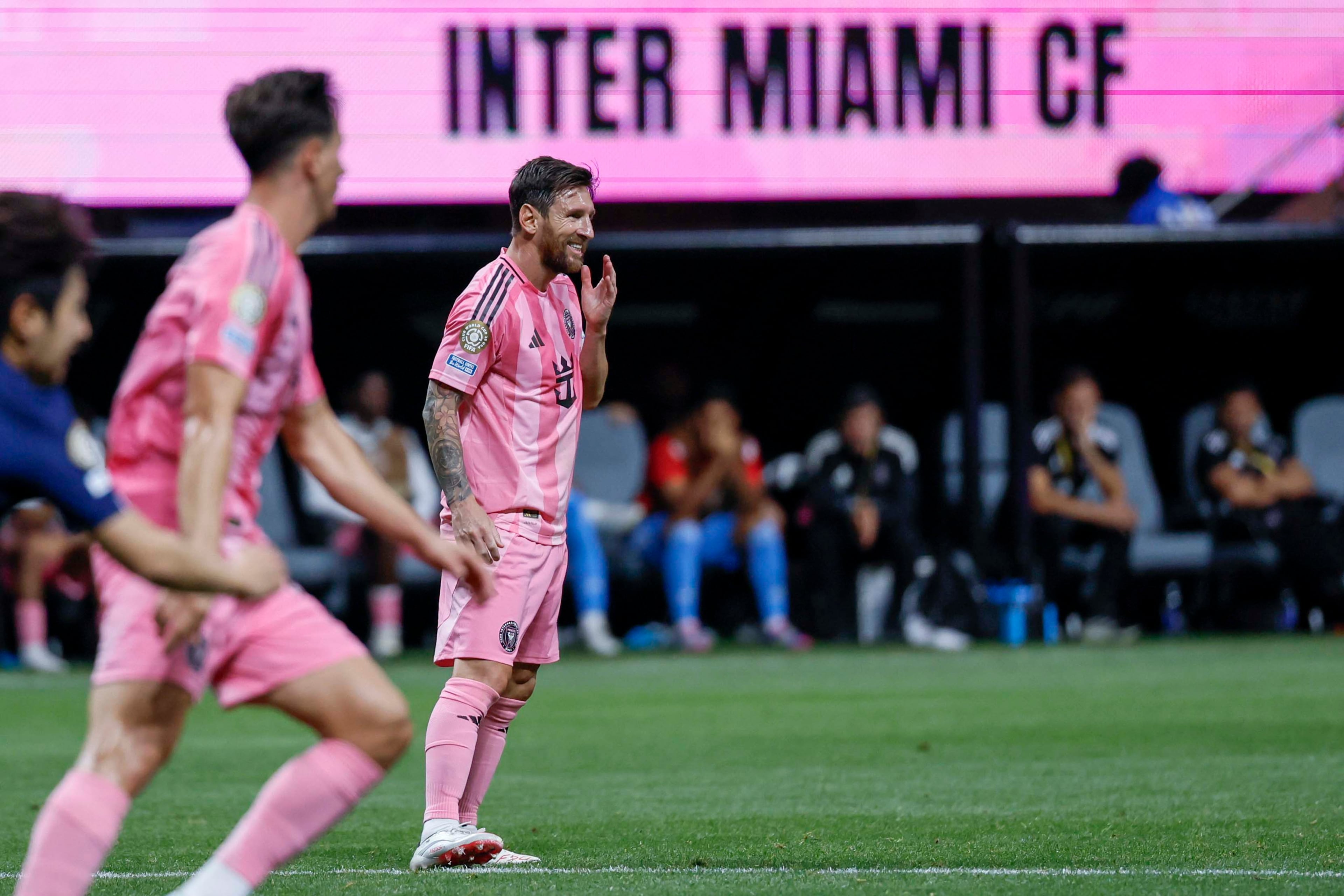 Inter Miami forward Lionel Messi (10) reacts after missing an opportunity during the Club World Cup round of 16 soccer match between Paris Saint-Germain FC and Inter Miami in Atlanta, Georgia, on Sunday, June 29, 2025.
(Miguel Martinez/ AJC)