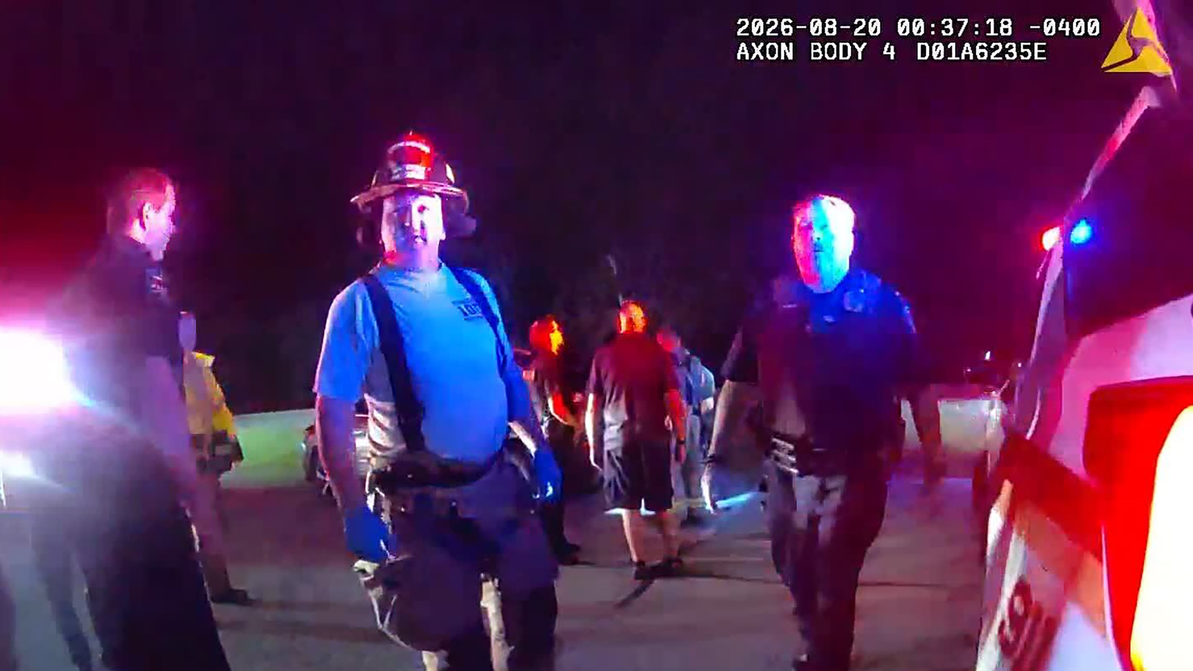 Police body cam footage released by the California Borough Police Department in Washington County, Pennsylvania shows first responders working a scene after police officers discovered the body of a college student in a vehicle in Washington County, Pa., Thursday, Aug. 20, 2026.(California Borough Police Department via AP)