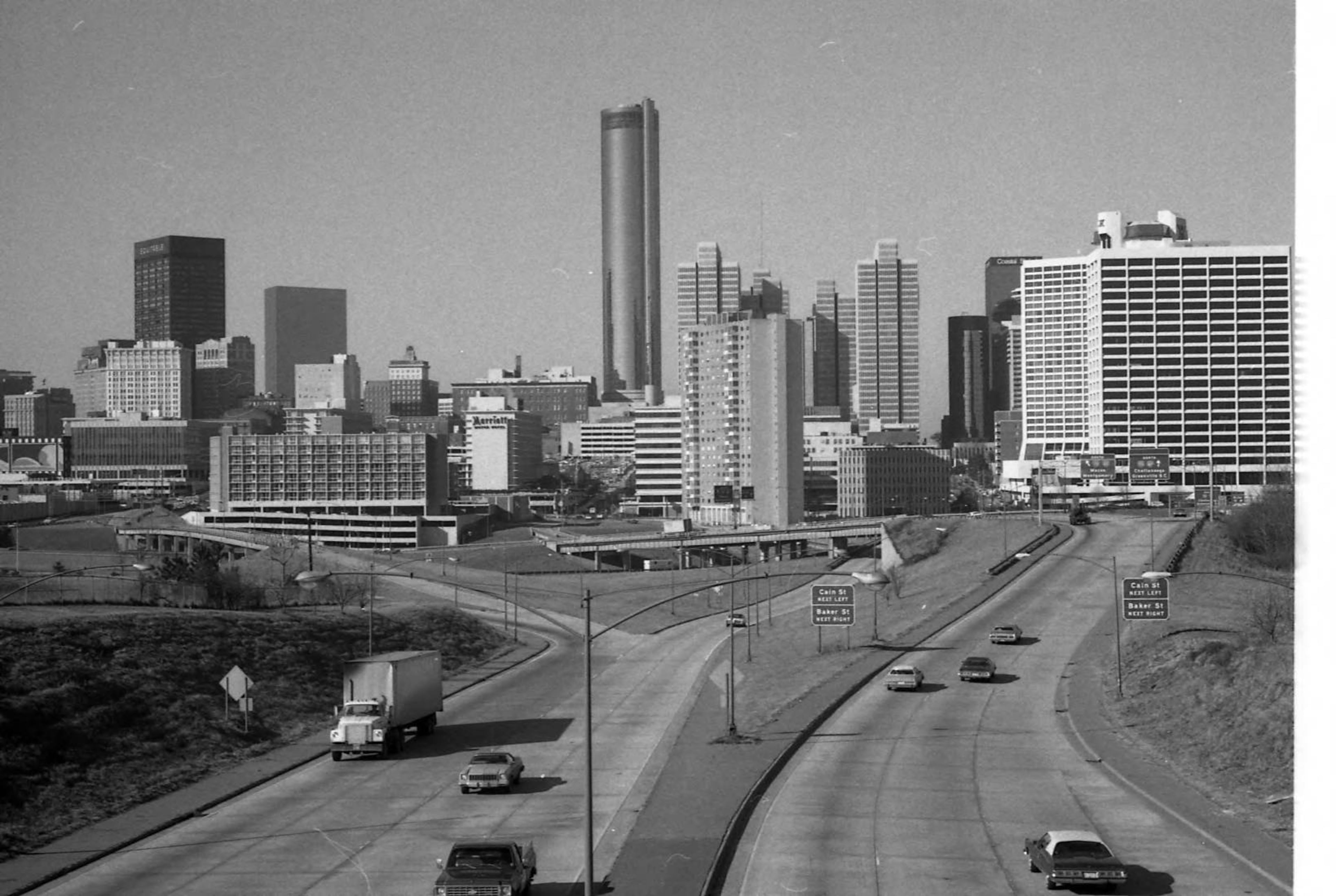 Downtown Atlanta skyline, looking southwest from the Jackson Street bridge, Atlanta, Georgia, January 21, 1976. Bill Mahan/AJC