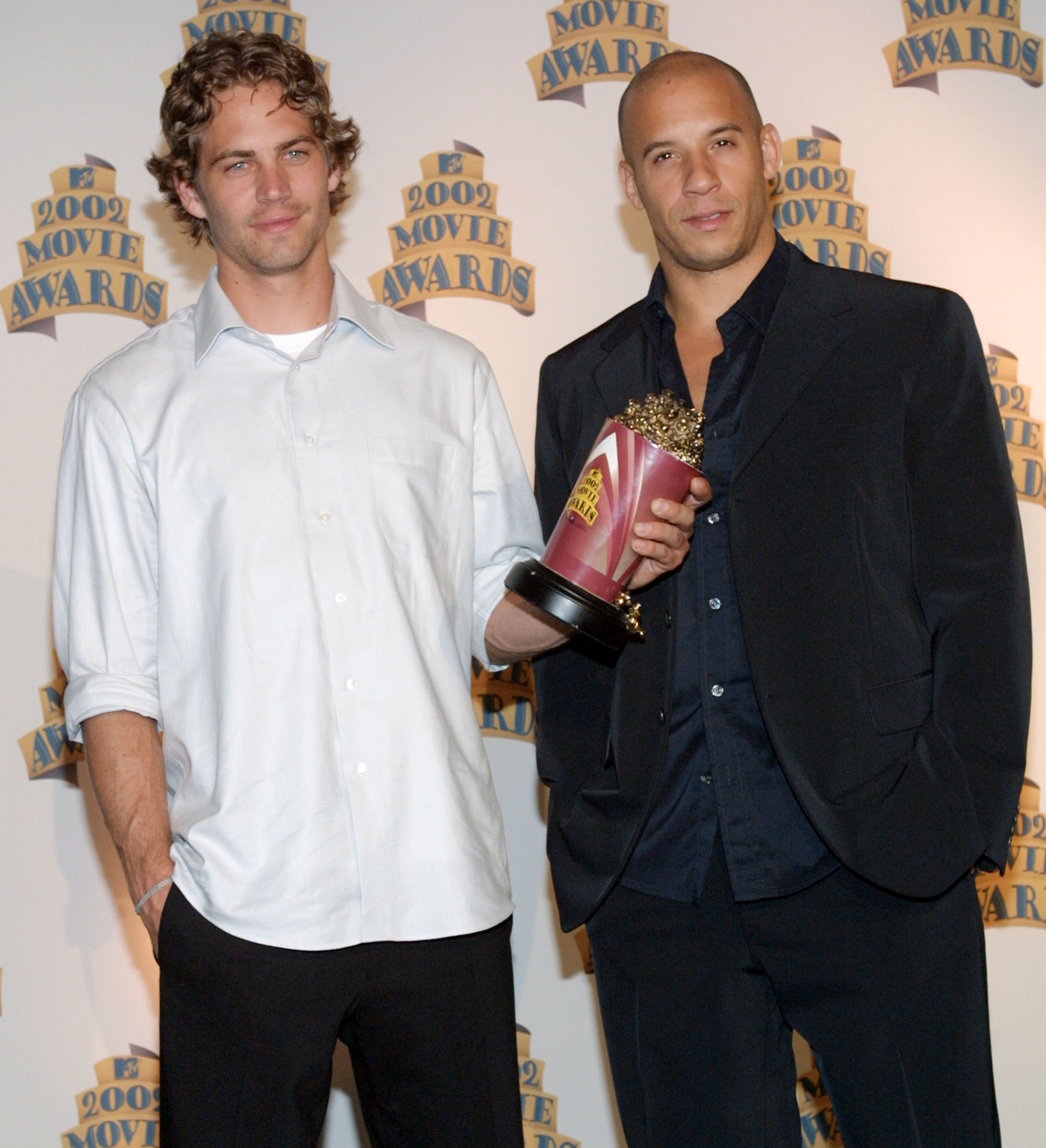 Actors Paul Walker (L) and Vin Diesel were honored with the Best Screen Team Award for the movie "The Fast and the Furious" at the 2002 MTV Movie Awards June 1, 2002 in Los Angeles, CA. The awards will air on the MTV Network June 6, 2002.