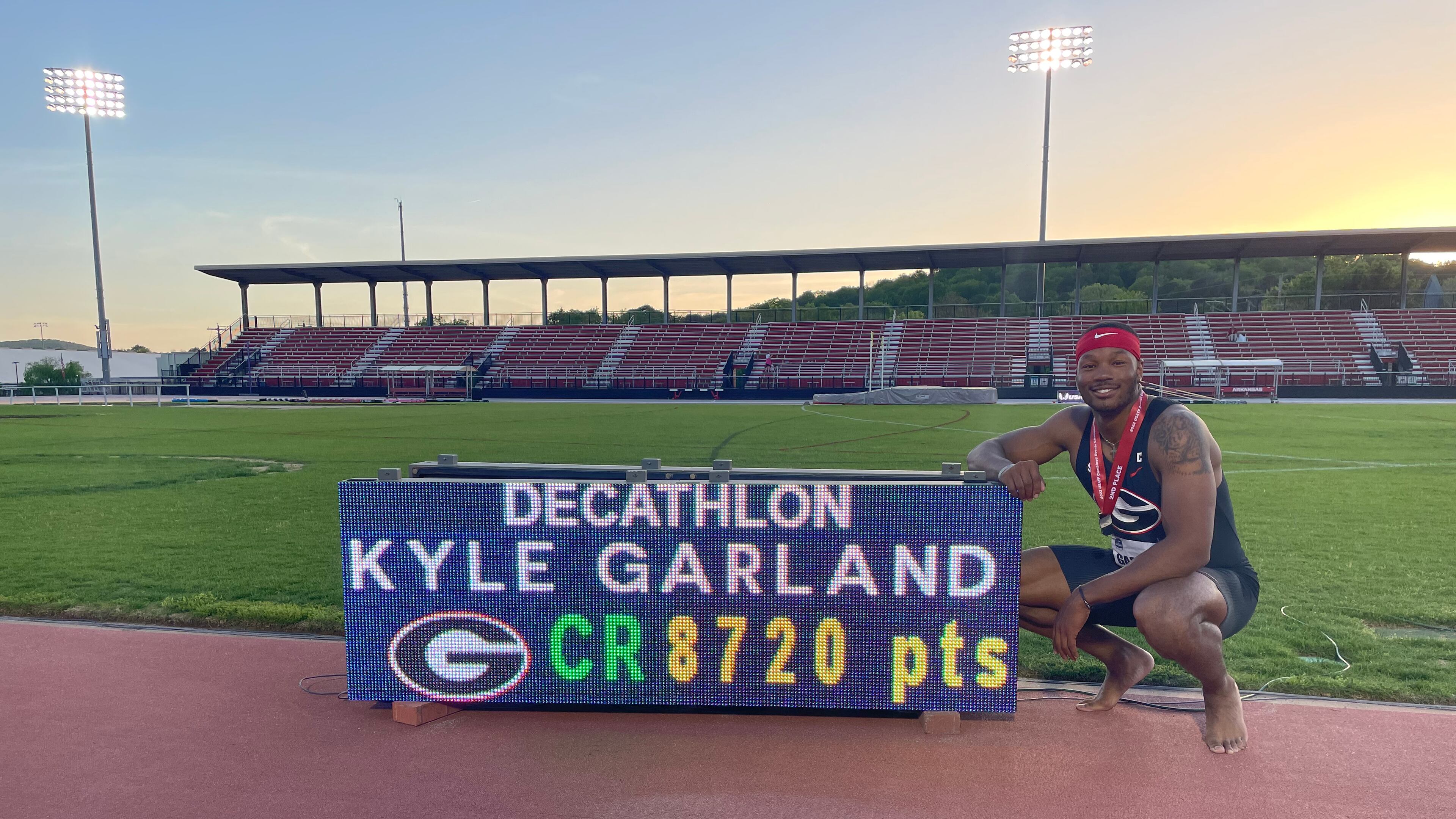 Georgia's Kyle Garland set the U.S. collegiate record for the decathlon Saturday in Fayetteville, Ark., with 8,720 points. (Photo courtesy of UGA Sports Communications)