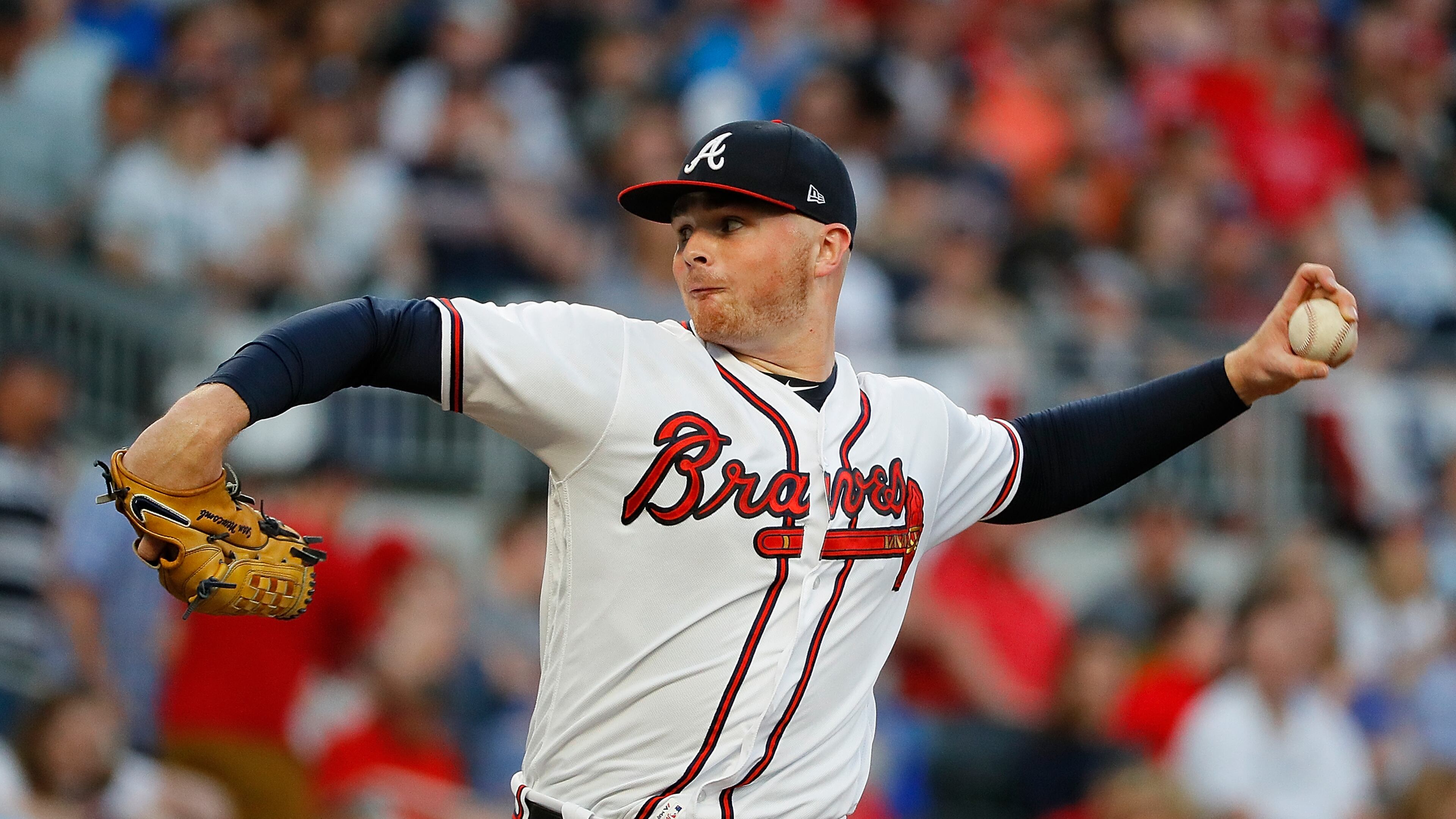 Sean Newcomb #15 of the Atlanta Braves pitches in the first inning against the Washington Nationals at SunTrust Park on April 2, 2018 in Atlanta, Georgia. (Photo by Kevin C. Cox/Getty Images)