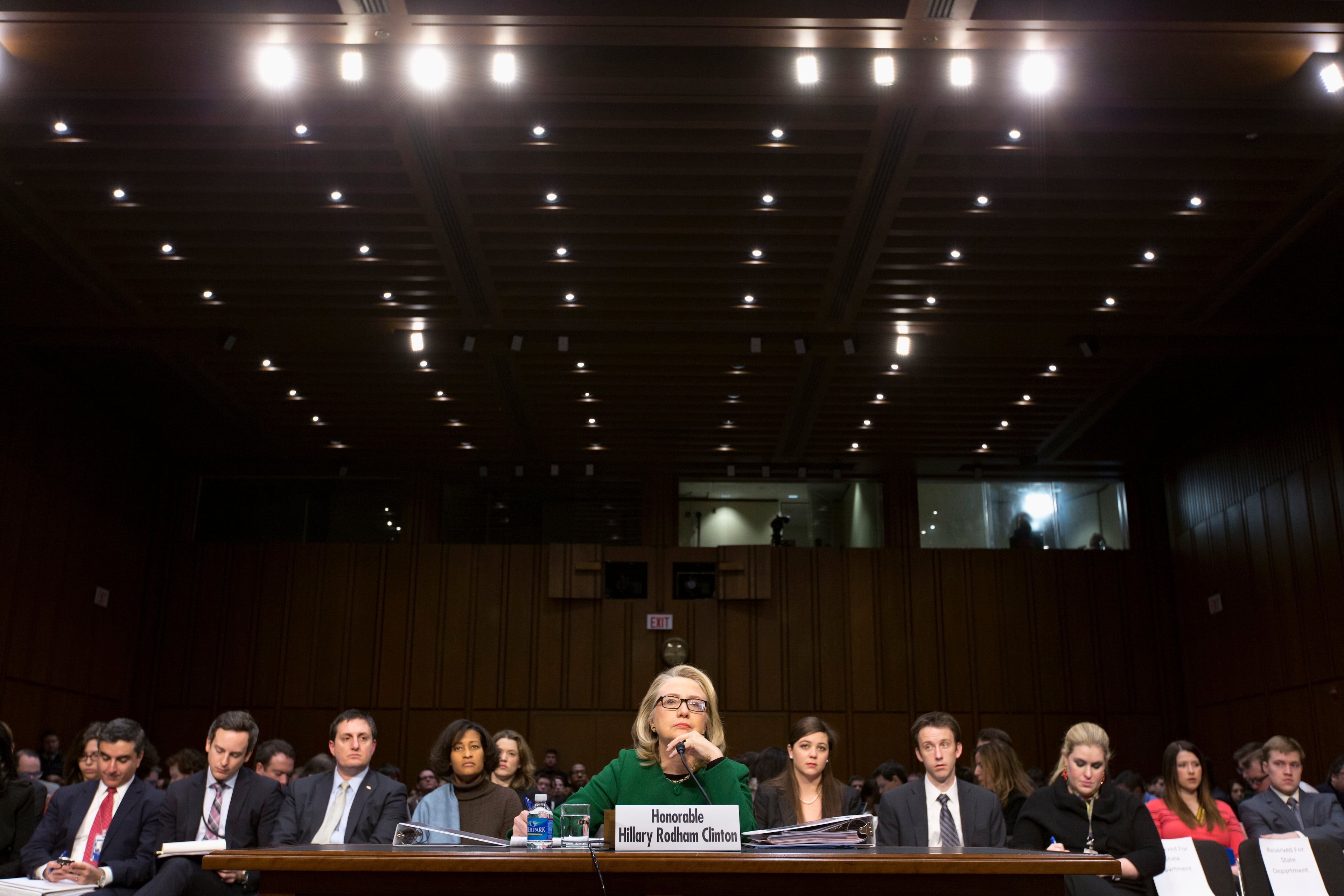 In this Wednesday, Jan. 23, 2013 file photo, Secretary of State Hillary Clinton testifies on Capitol Hill in Washington before the Senate Foreign Relations Committee hearing on the deadly September attack on the U.S. diplomatic mission in Benghazi, Libya, that killed Ambassador Chris Stevens and three other Americans. (AP Photo/J. Scott Applewhite)