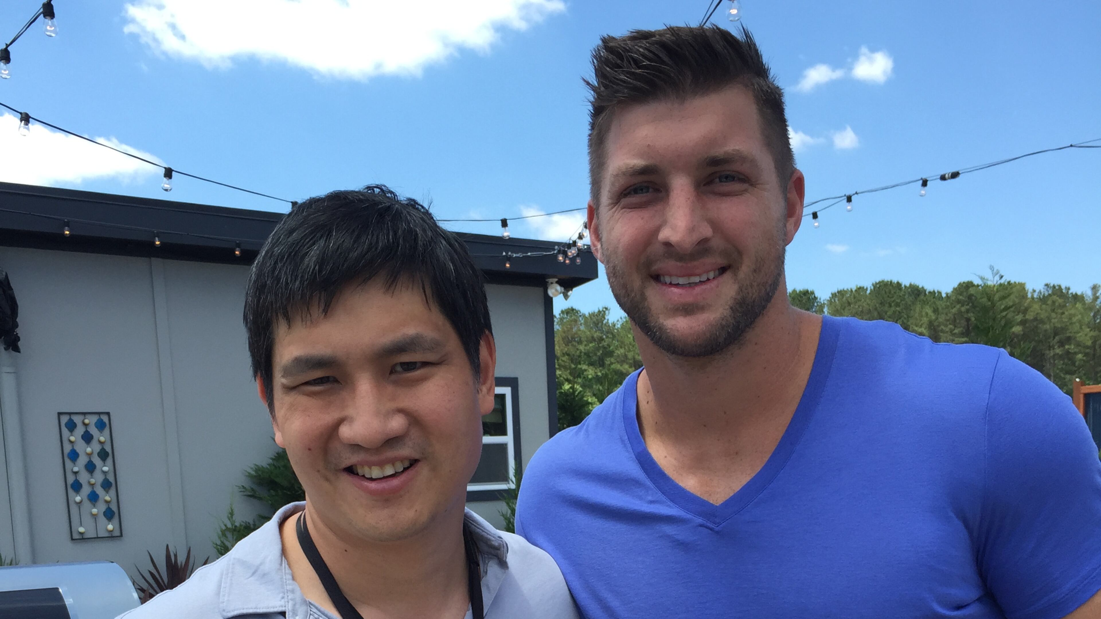 Posing with Tim Tebow on the set of "Home Free" in May, 2016 in Dallas, GA.