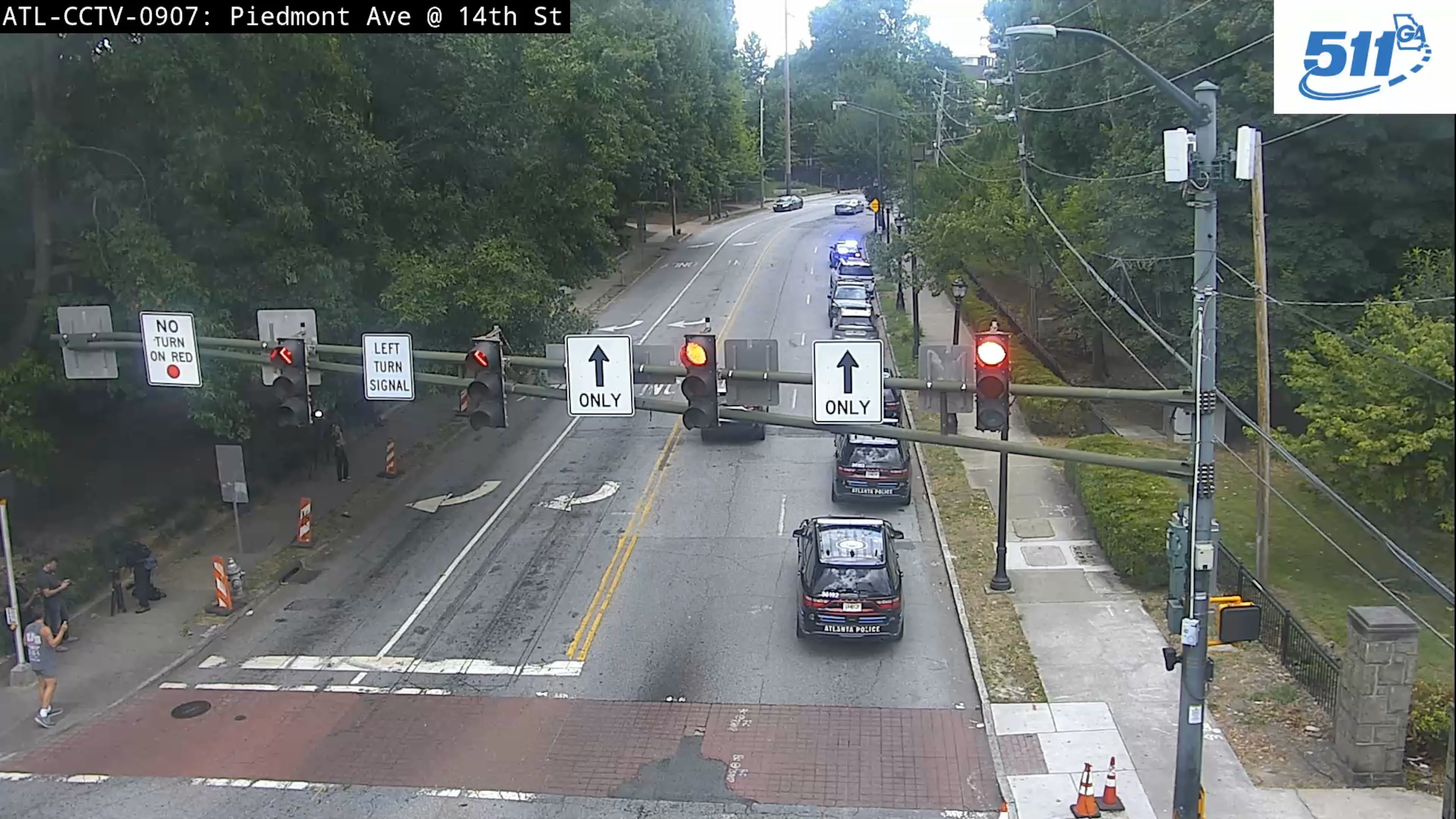 Law enforcement vehicles are seen near Piedmont Park after Atlanta police say they are investigating reports of shots fired within the park on Wednesday, Sept. 9, 2026. (Georgia Department of Transportation)