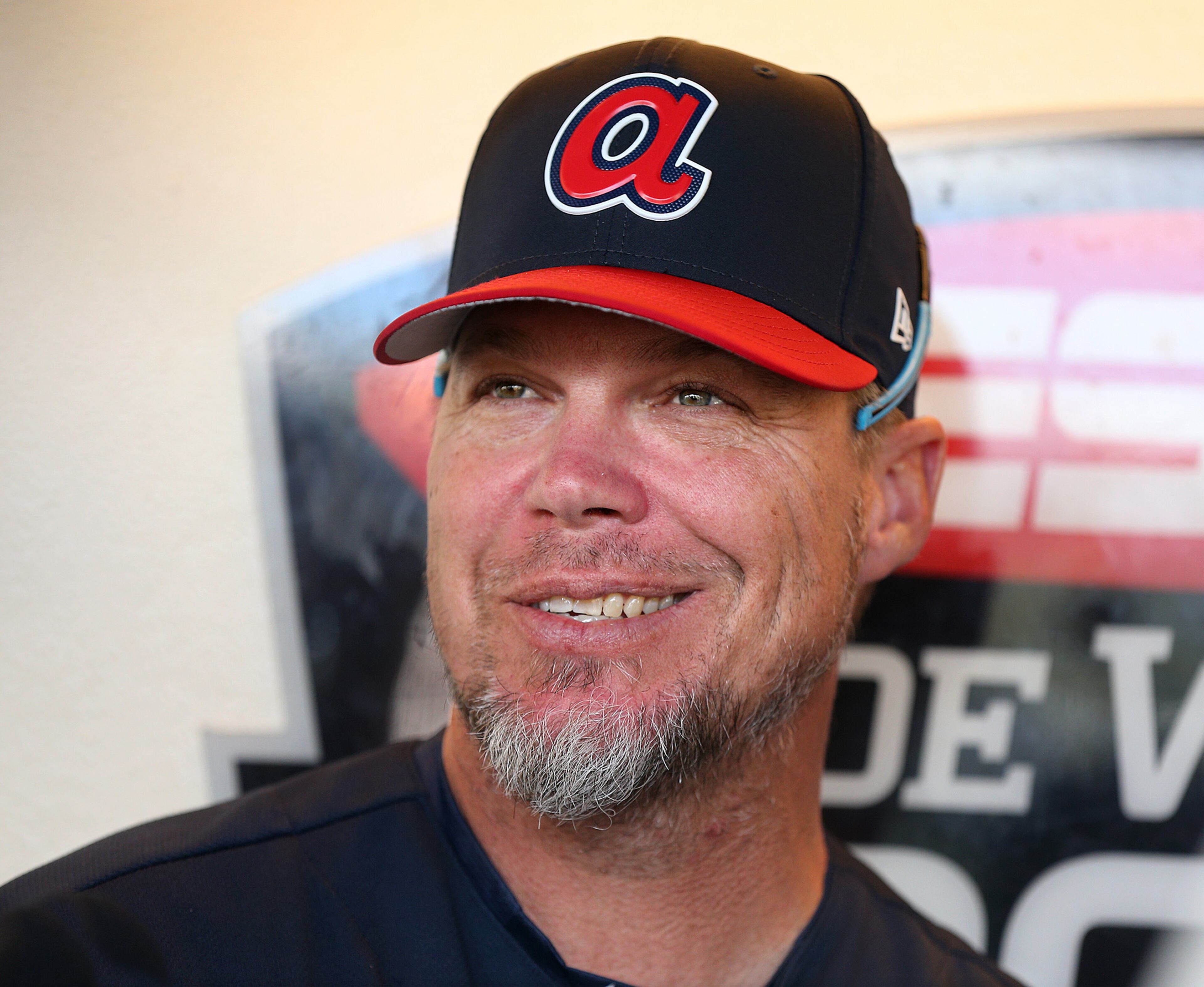 Feb 19, 2018 Lake Buena Vista: Braves recently elected Hall of Fame third baseman Chipper Jones appears to enjoy his day at spring training during the first full squad workout on Monday, Feb 19, 2018, at the ESPN Wide World of Sports Complex in Lake Buena Vista. Jones was helping coach the team for the day. Curtis Compton/ccompton@ajc.com