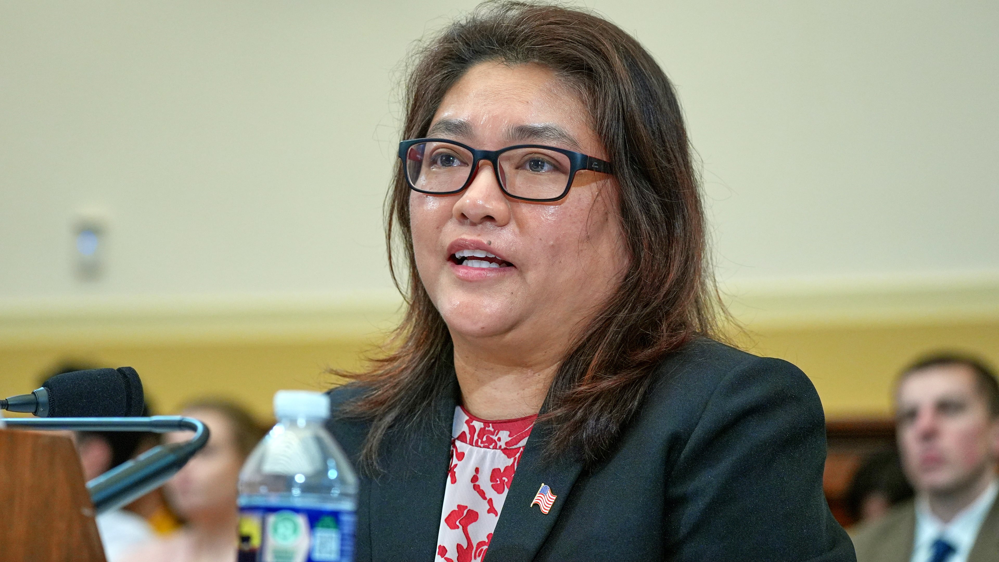 Sylvia Zin, wife of Min Zin, testifies during the House East Asia and Pacific Subcommittee hearing about detainees on Capitol Hill, Wednesday, Sept. 16, 2026, in Washington. (AP Photo/Mariam Zuhaib)