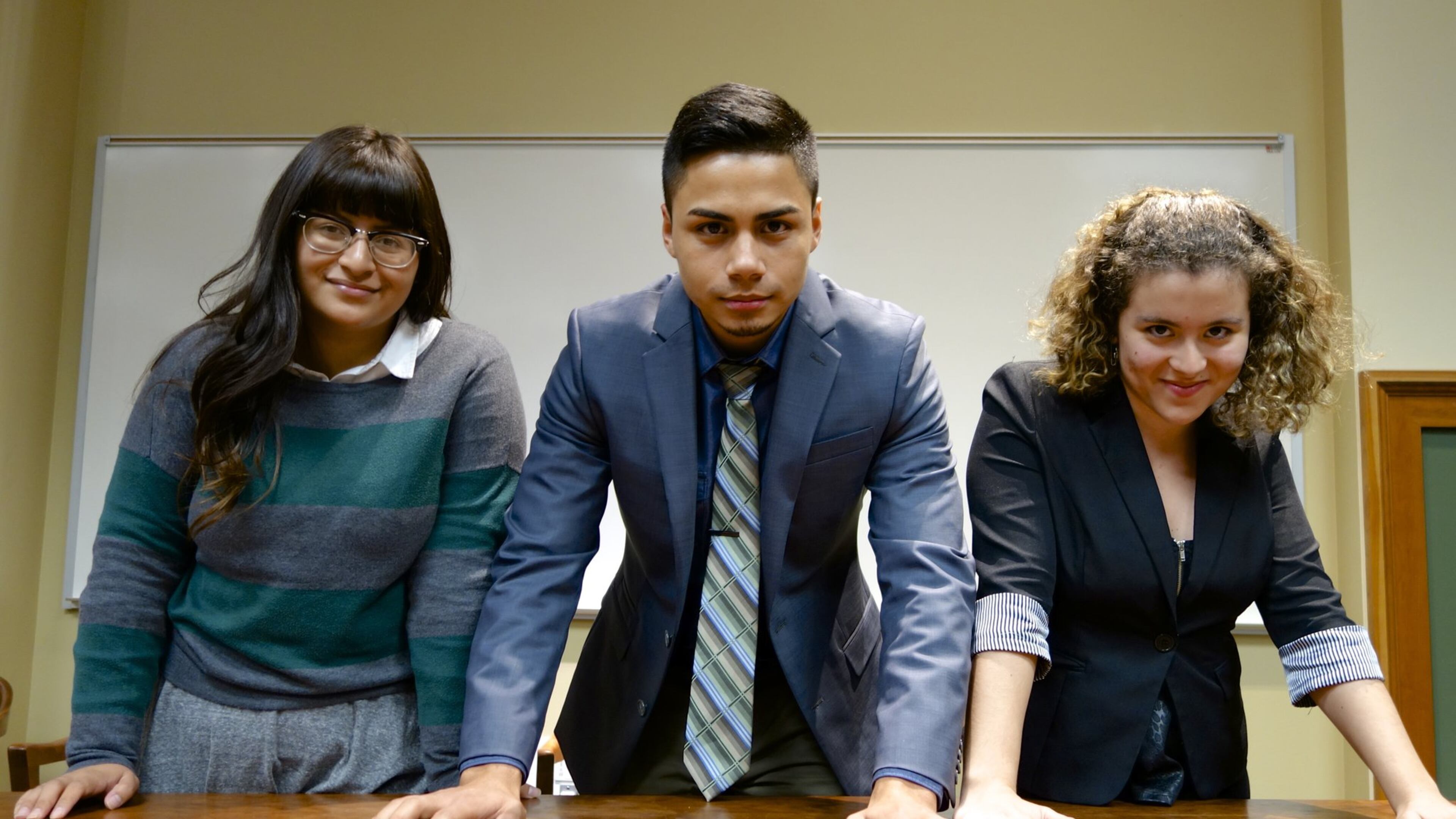 Freedom University students Ashley Rivas-Triana, left, Salvador Alvarado-Linares, center, and Susana Ramirez, right, have joined forces with a multi-racial coalition of students protesting Georgia s college admission policies and drafting a United New Appeal for Human Rights. 2015 Photo: Laura Emiko Soltis/Freedom University.