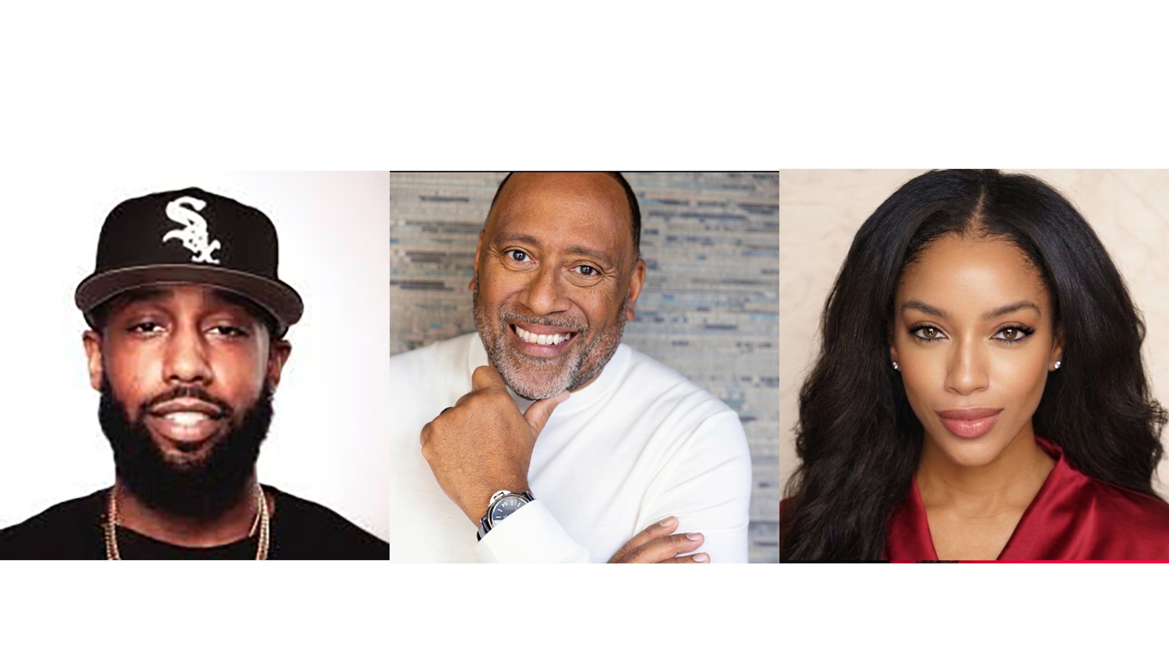 V-103 has added a new morning co-host for Big Tigger Francesca Amiker (right), a new weekend show featuring Frank Ski (center) and a new night host DJ Sturgess. (Courtesy V-103/Frank Ski/Francesca Amiker)