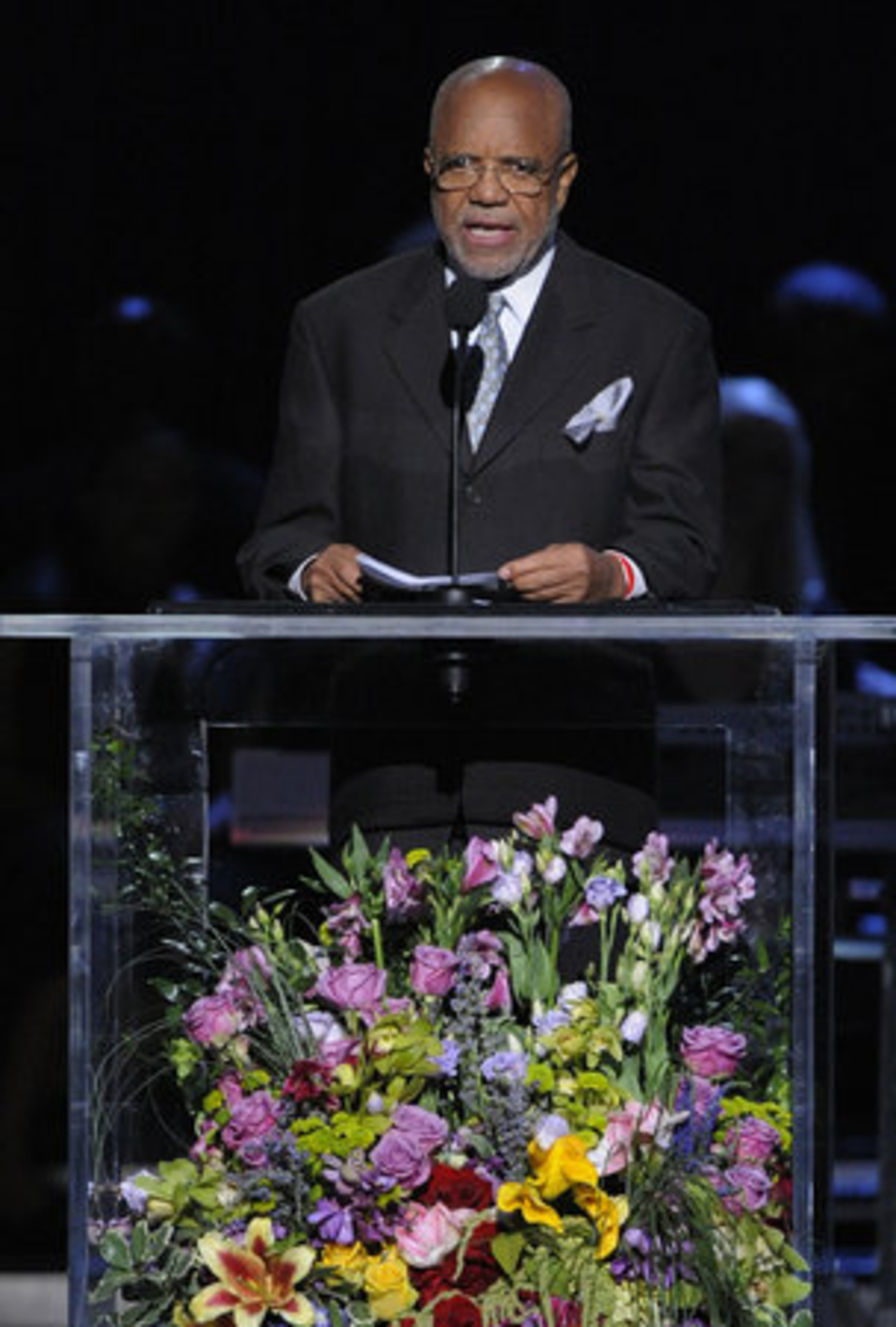 Producer Berry Gordy speaks during the memorial service. "When he did his iconic moonwalk, I was shocked. It was magic. Michael Jackson went into orbit and never came down. Though it ended way too soon, Michael's life was beautiful."