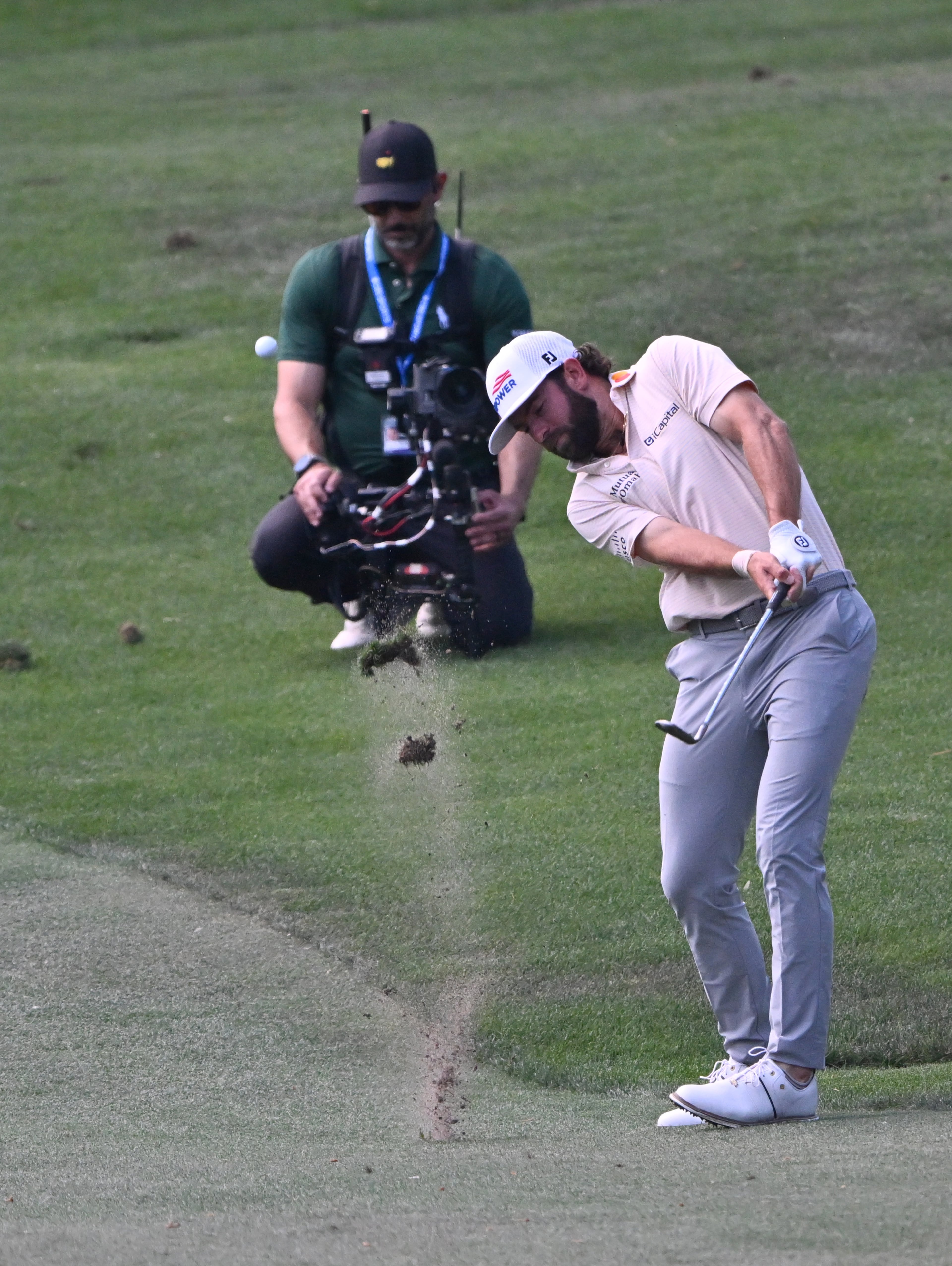 Cameron Young with a shot from the seventh fairway during final round of the Masters, at Augusta National Golf Club, Sunday, April 12, 2026, in Augusta, GA (Hyosub Shin/AJC)