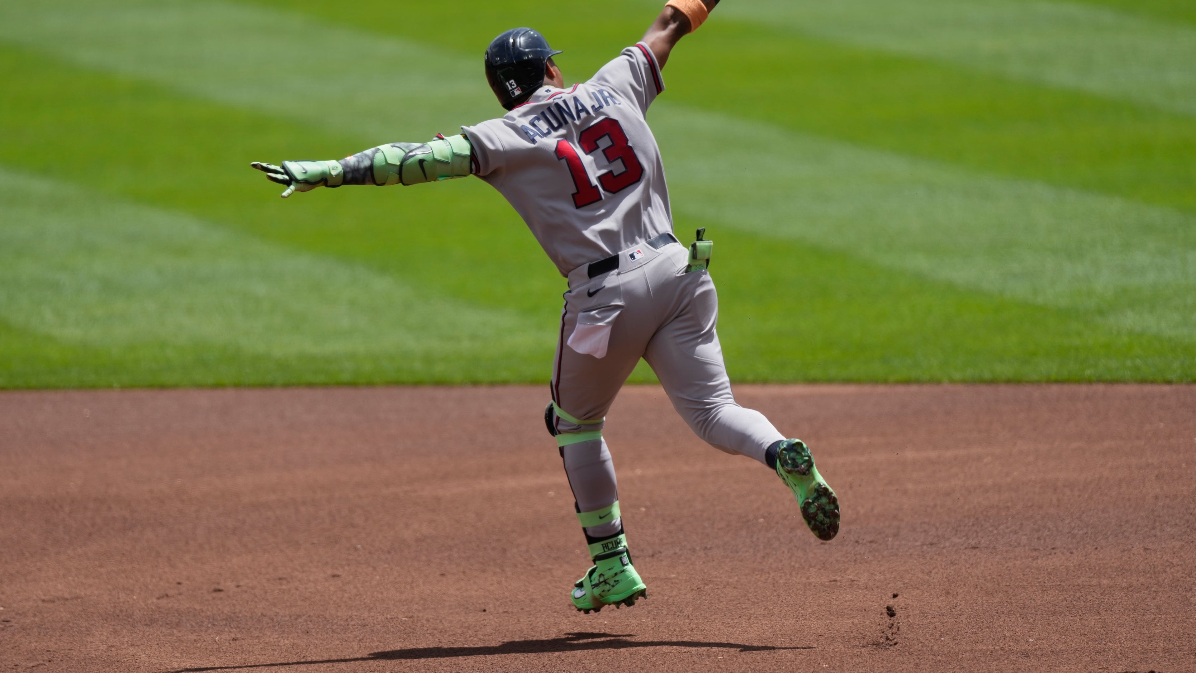 Atlanta Braves' Ronald Acuña Jr. rounds the bases after hitting a solo home run during the first inning against the Cincinnati Reds on Sunday, May 31, 2026. (Carolyn Kaster/AP)