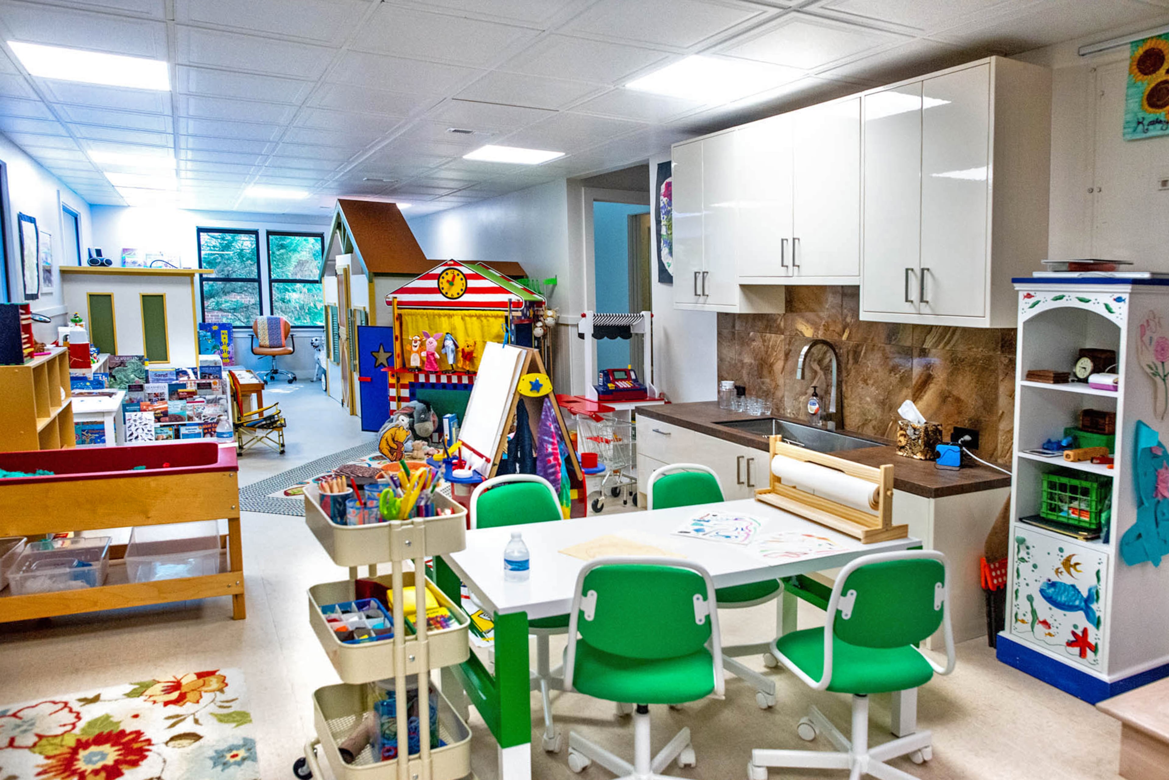 Retired teacher Caron Morgan designed the basement playroom with areas for exploration and hands-on learning for her granddaughters.