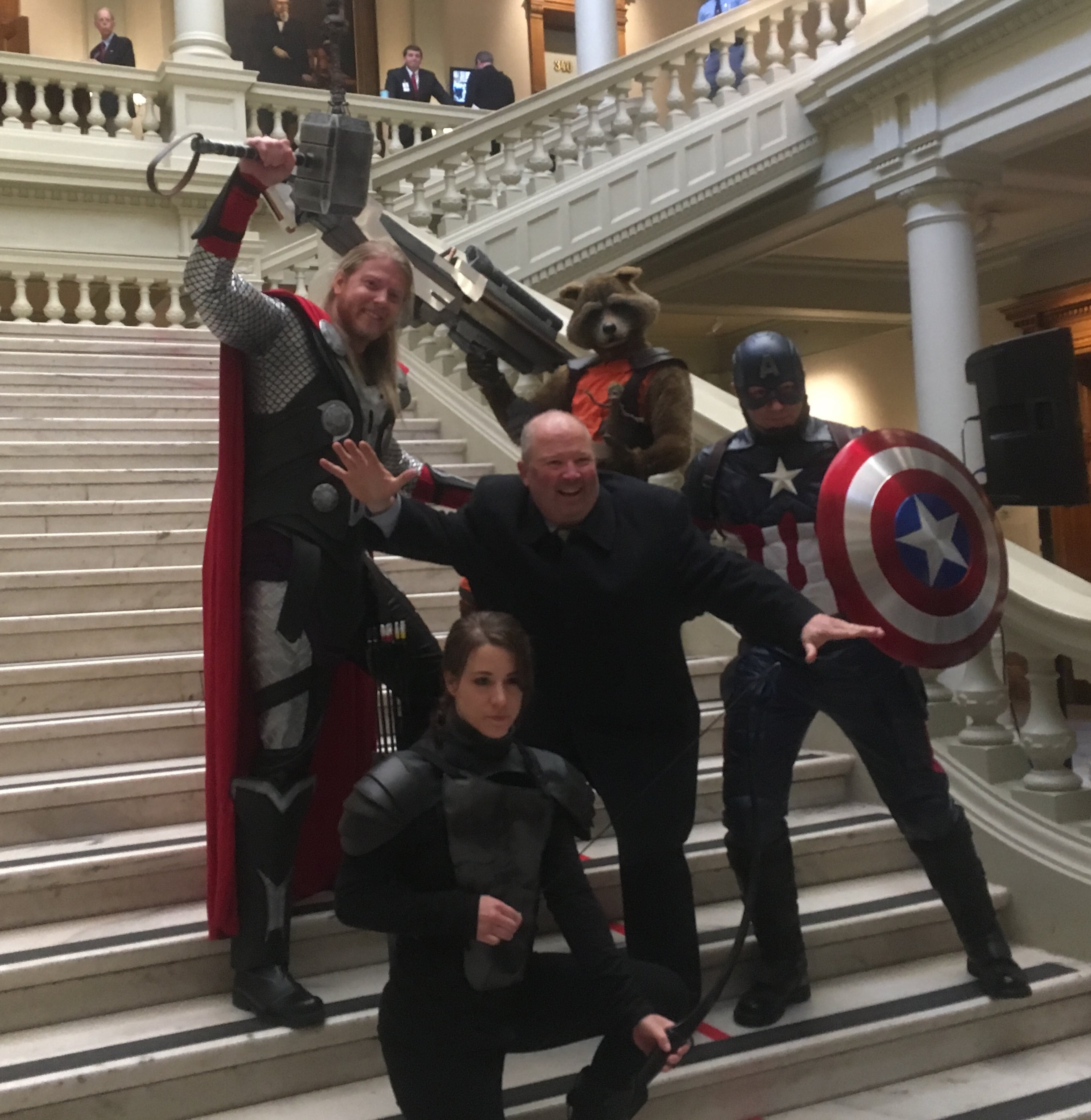 Ahead of the event, folks who attended posed for photos with actors dressed as characters from movies that have filmed in Georgia, including "Captain America: Civil War," "Guardians of the Galaxy 2" and several "Hunger Games" series films. Photo: Jennifer Brett