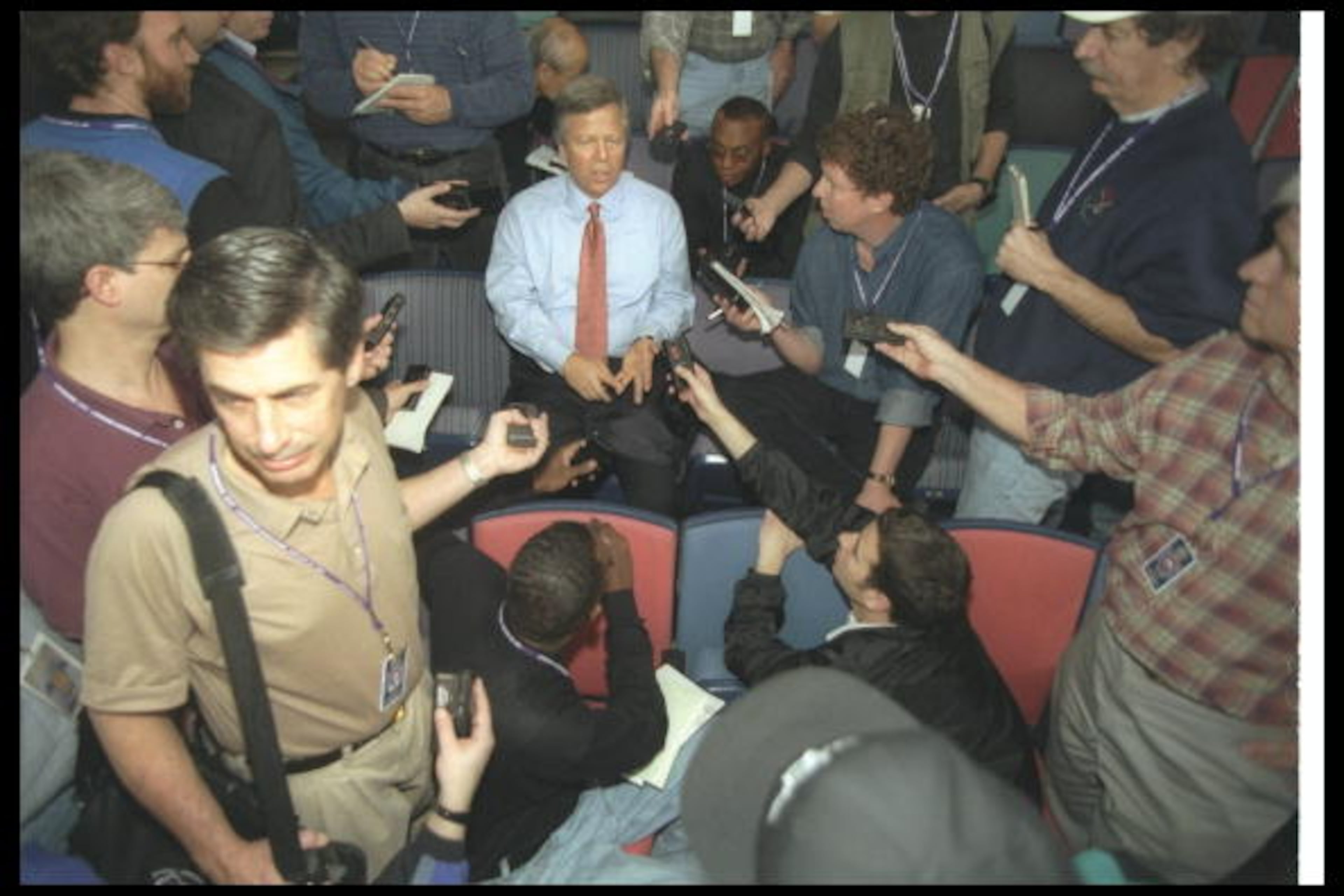 21 Jan 1997: Bob Kraft gets interviewed during Media Day for Super Bowl XXXI between the New England Patriots and the Green Bay Packers at the Superdome in New Orleans, Louisiana. The Packers won the game, 35-21.