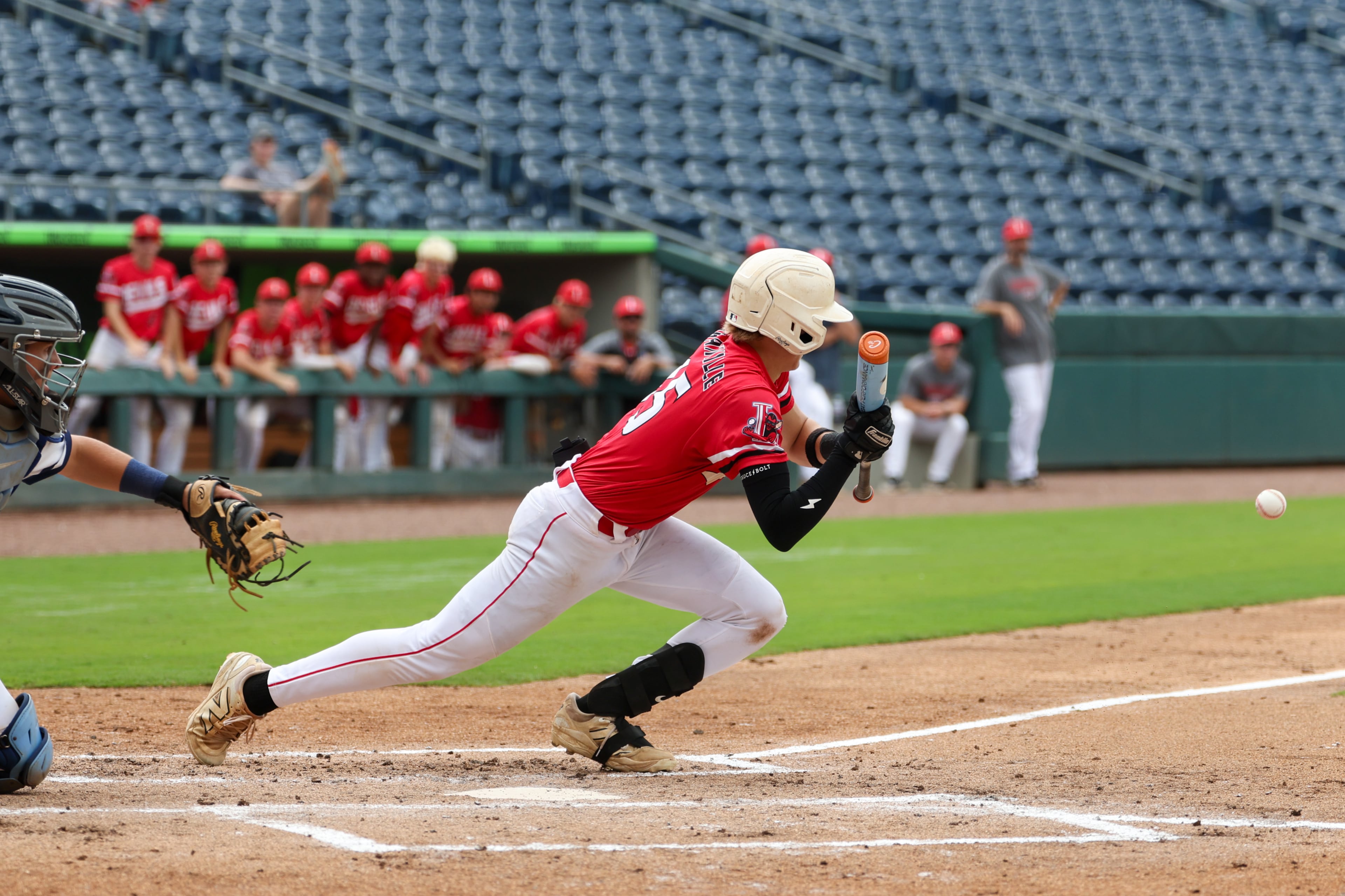 Loganville’s Caden Palmer singles during Game 2 of their GHSA Class 5A baseball championship series against Pope at Gwinnett Field on Tuesday, May 26, 2026, in Lawrenceville. (Arvin Temkar/AJC)