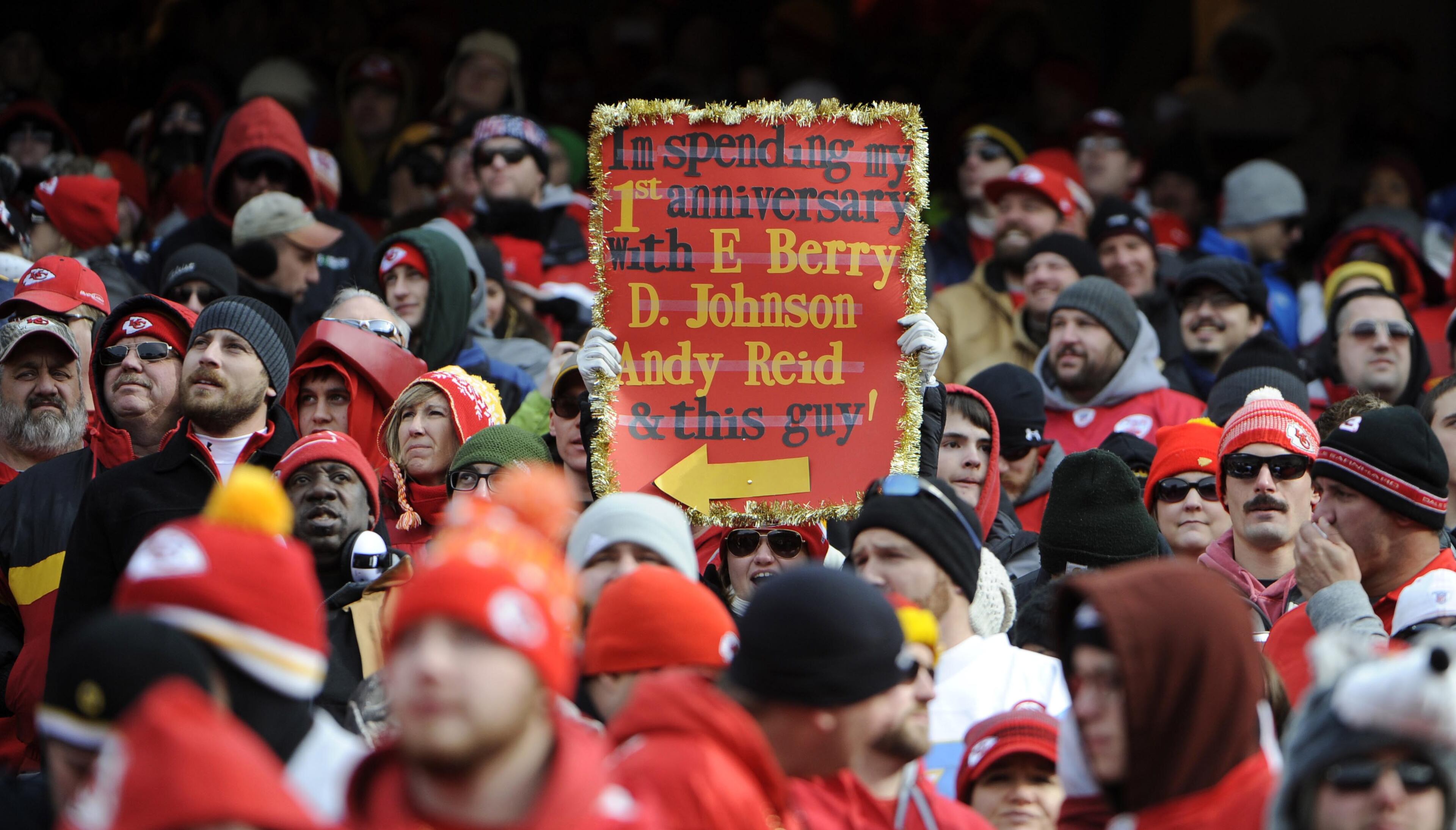 Kansas City Chiefs fans cheer in the first half against the San Diego Chargers at Arrowhead Stadium. San Diego won 41-38. Mandatory Credit: John Rieger-USA TODAY Sports