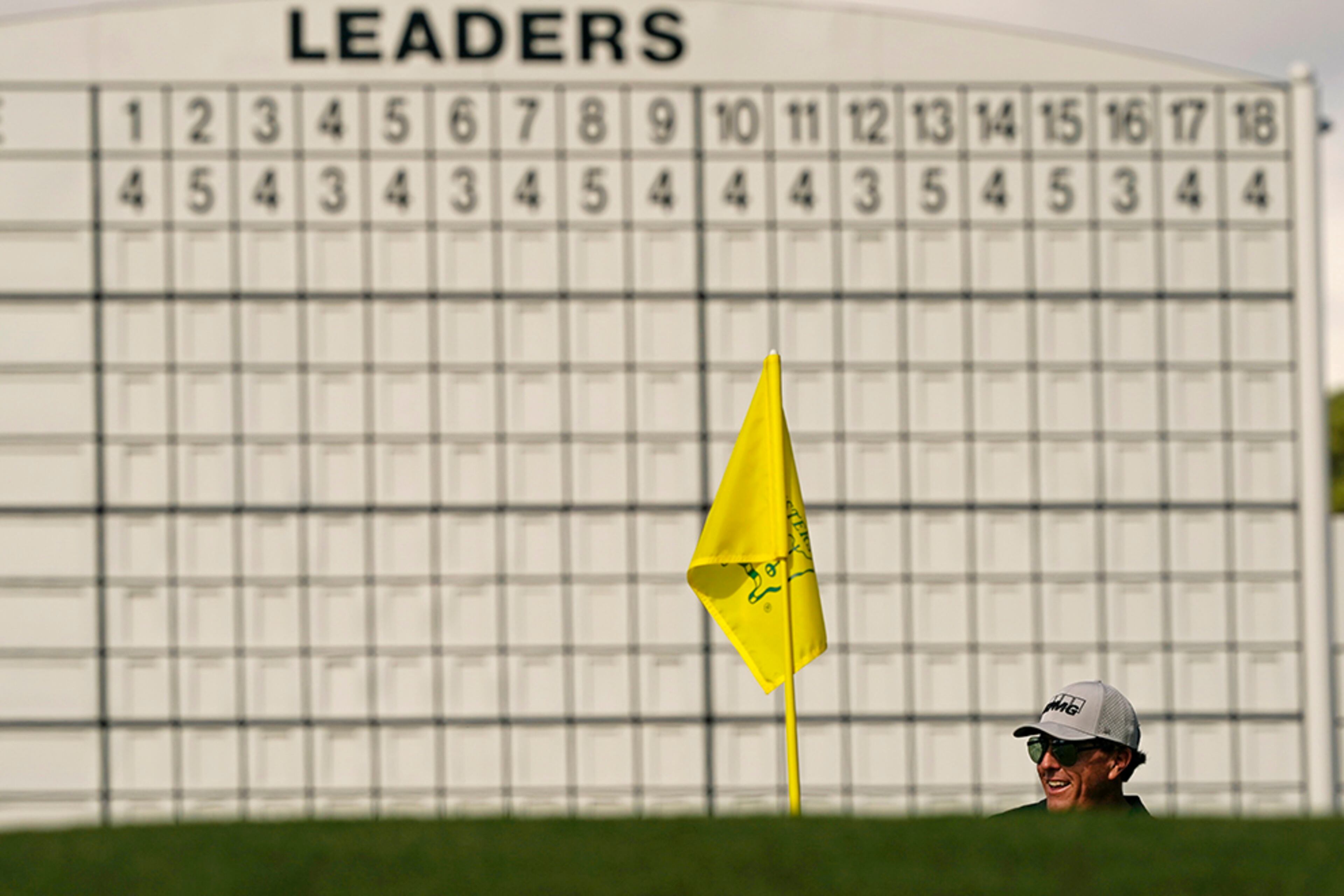 Phil Mickelson waits to putt on the 17th hole during a practice round for the Masters Tournament Monday, Nov. 9, 2020, in Augusta, Ga. (Charlie Riedel/AP)