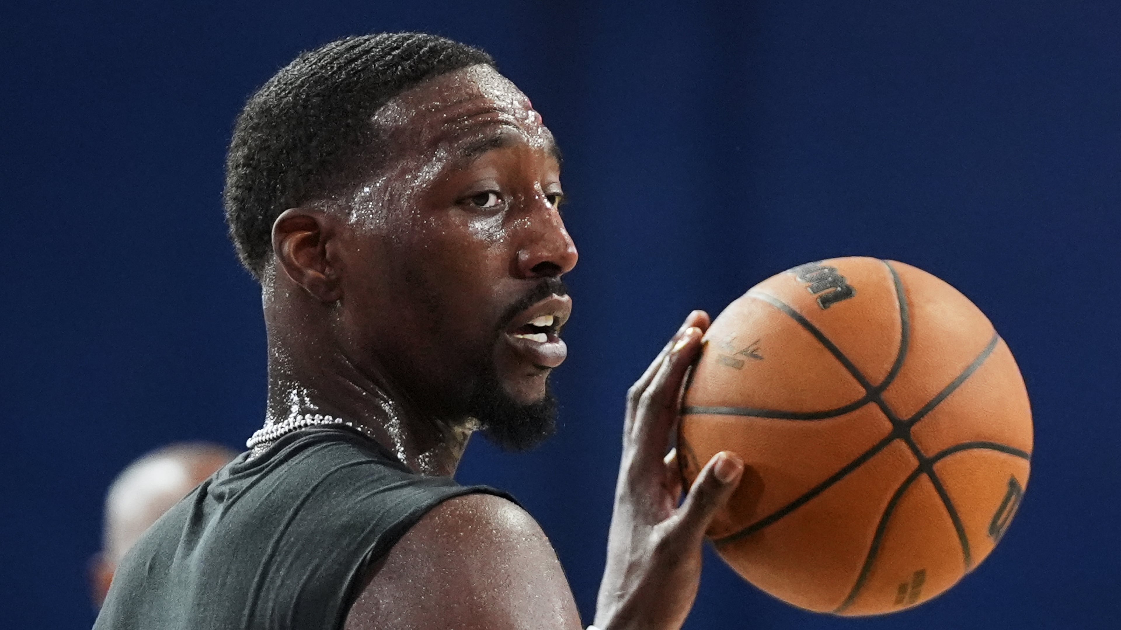 Miami Heat center Bam Adebayo does drills during NBA basketball training camp, Tuesday, Sept. 29, 2026, in Boca Raton, Fla. (AP Photo/Lynne Sladky)