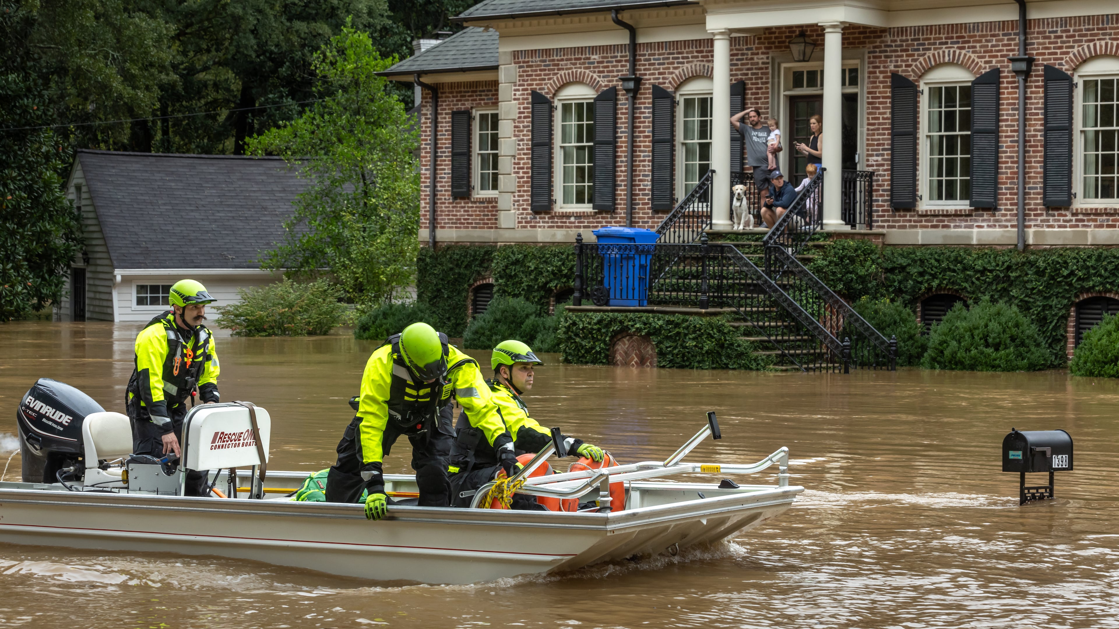 Atlanta Fire Rescue’s Dive/Swift Water Team performed welfare checks on residents on Hanover West Drive in Atlanta, after Helene entered Georgia as a Category 2 hurricane Sept. 27, 2024 and then was downgraded to a tropical storm. It brought a lot of problems to Atlanta with numerous water rescues and incessant rain. (John Spink/AJC)