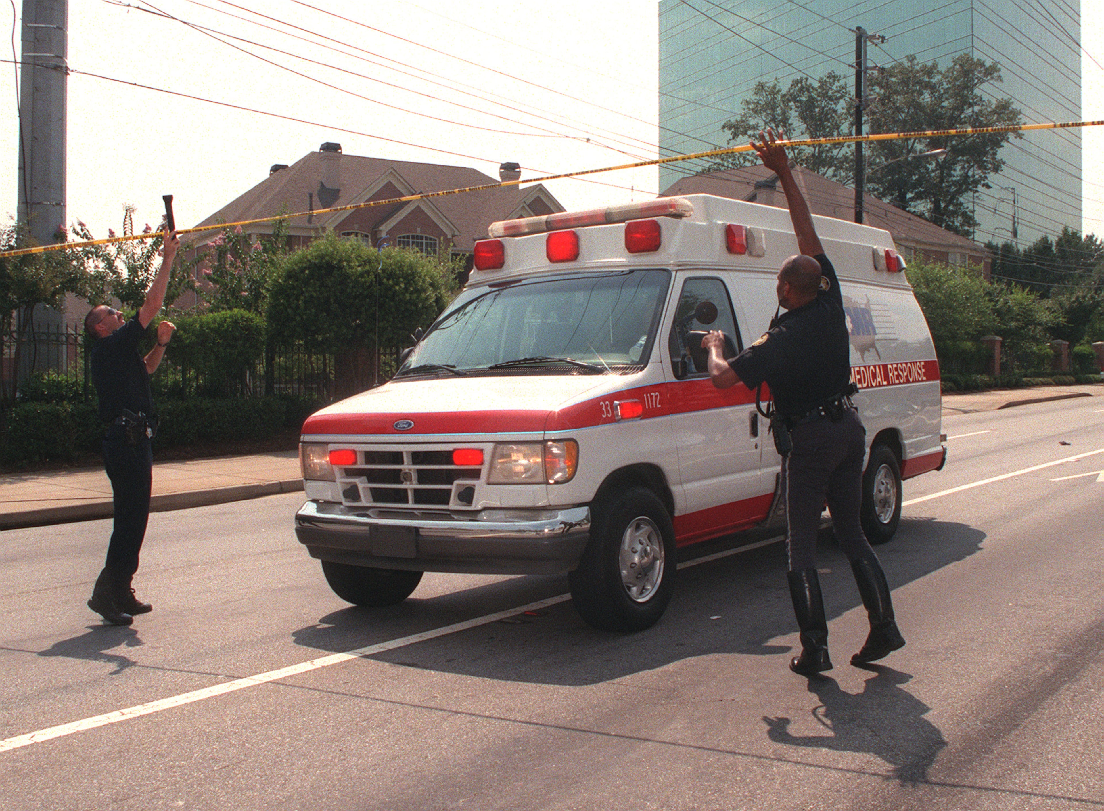 Emergency vehicles make their way to the rampage scene.