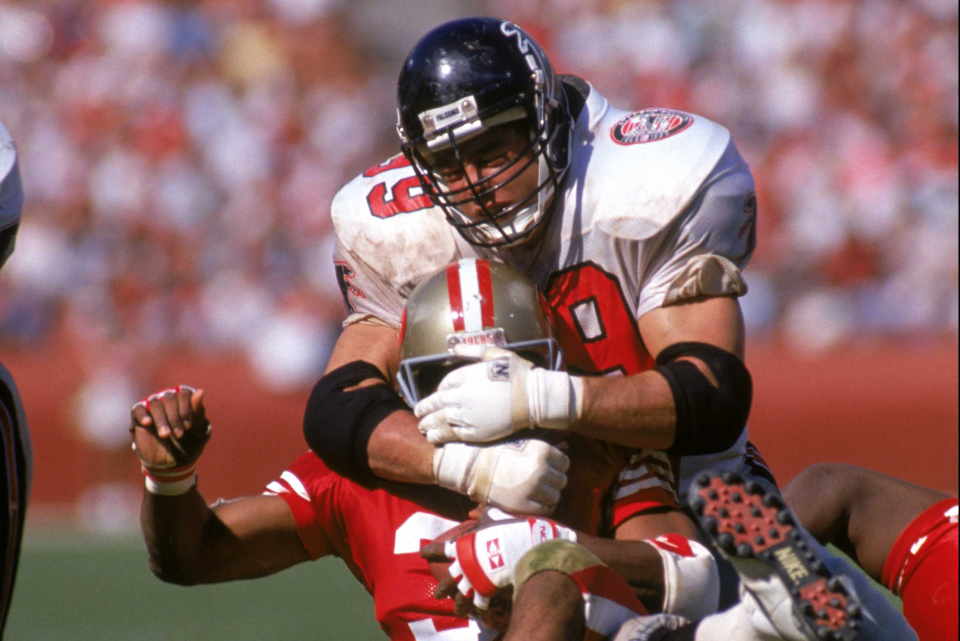 The Falcons drafted Tim Green 17th overall in the 1986 NFL draft. Green played during one of the franchise’s toughest periods, an eight-year stretch where the Falcons made just one playoff appearance. Click here to read more about Tim Green. (Photo by George Rose/Getty Images)