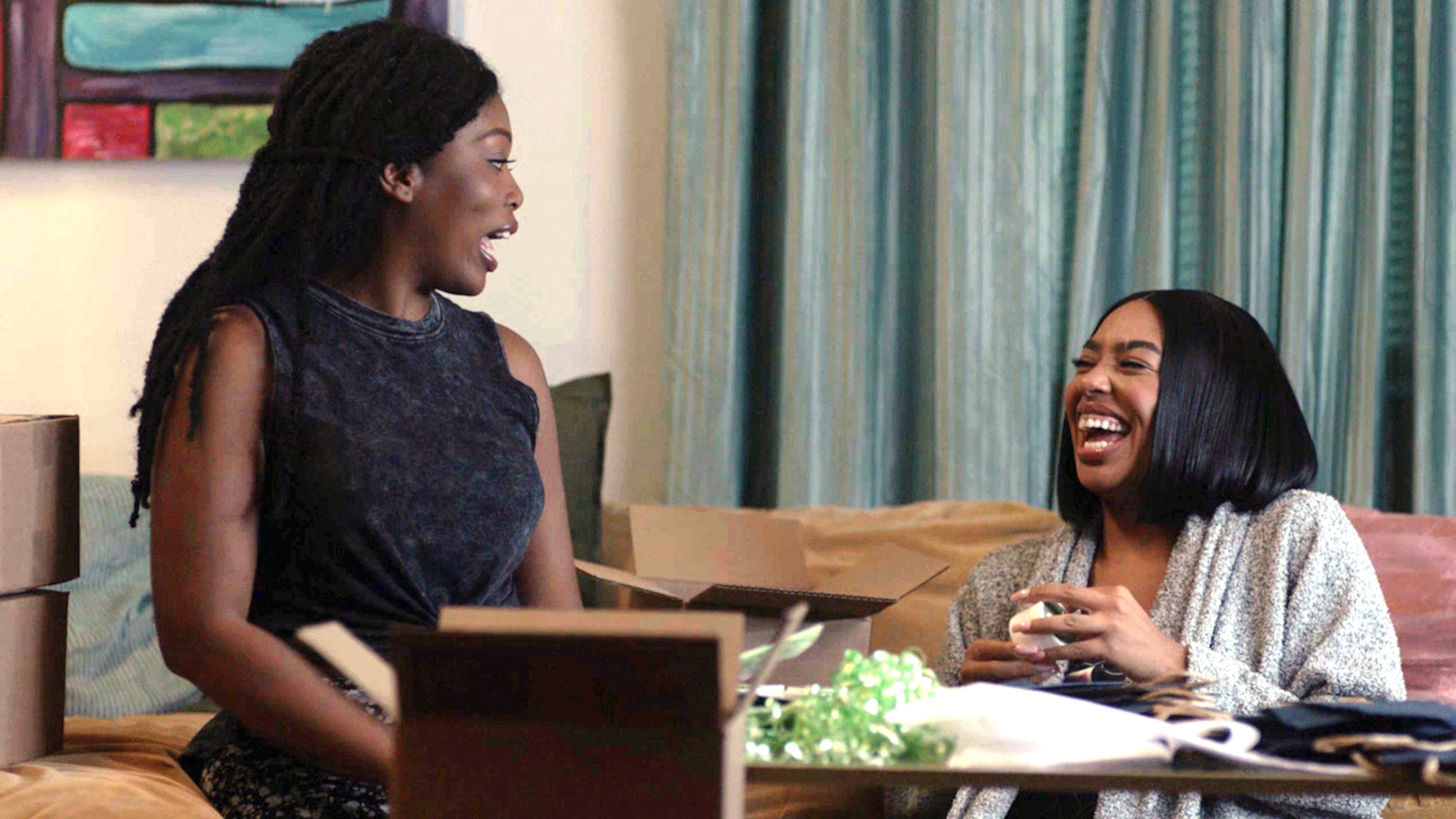 The new comedy "Finding Happy" debuts Saturday, Sept. 24 at 8 p.m. on Bounce TV starring Marketta Patrice (left) and B. Simone. BOUNCE TV