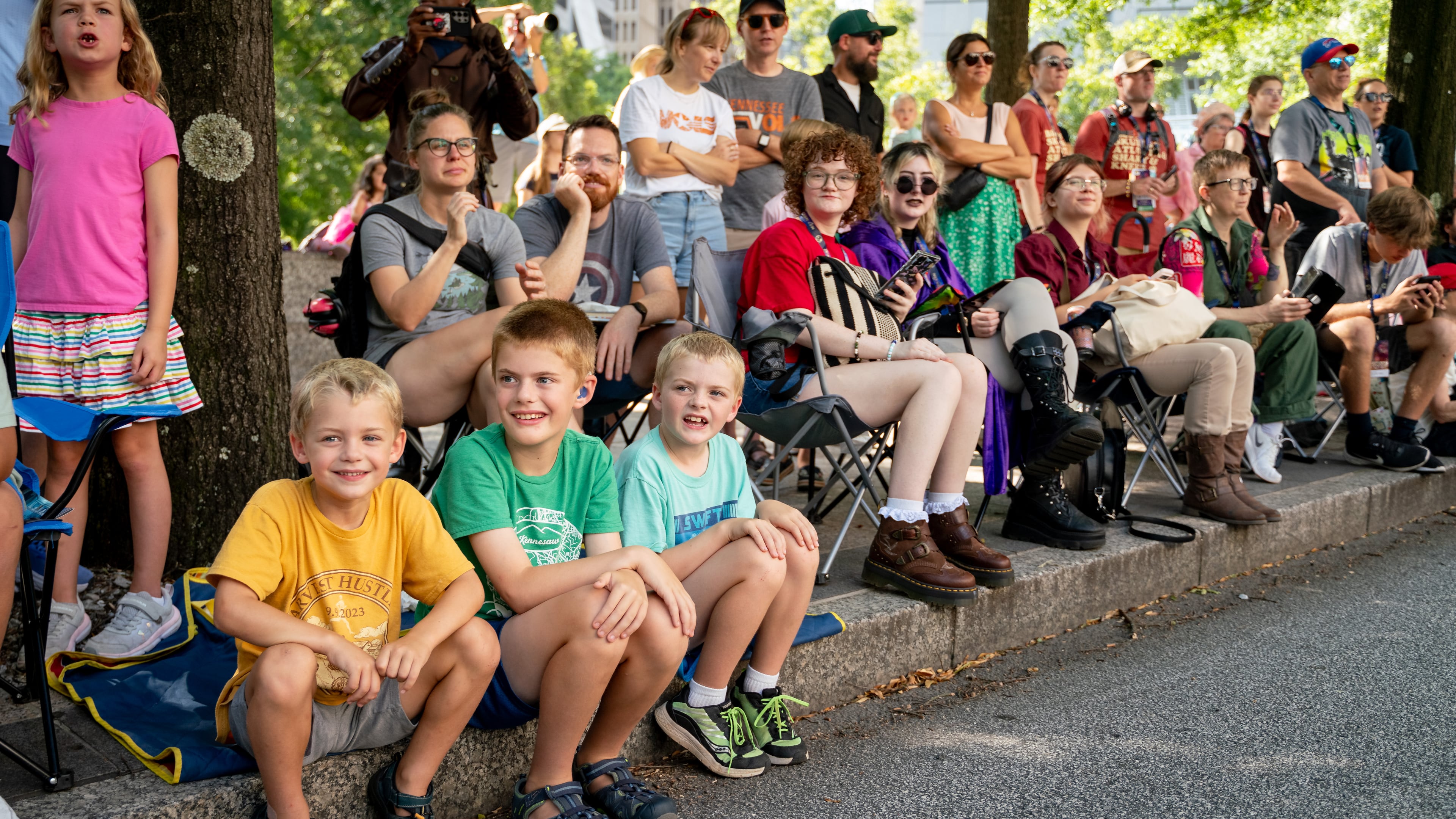 Thousands lined up along Peachtree Street on Saturday morning, August 31, 2024, for the annual Dragon Con parade in Atlanta. (Ben Hendren for The Atlanta Journal-Constitution)